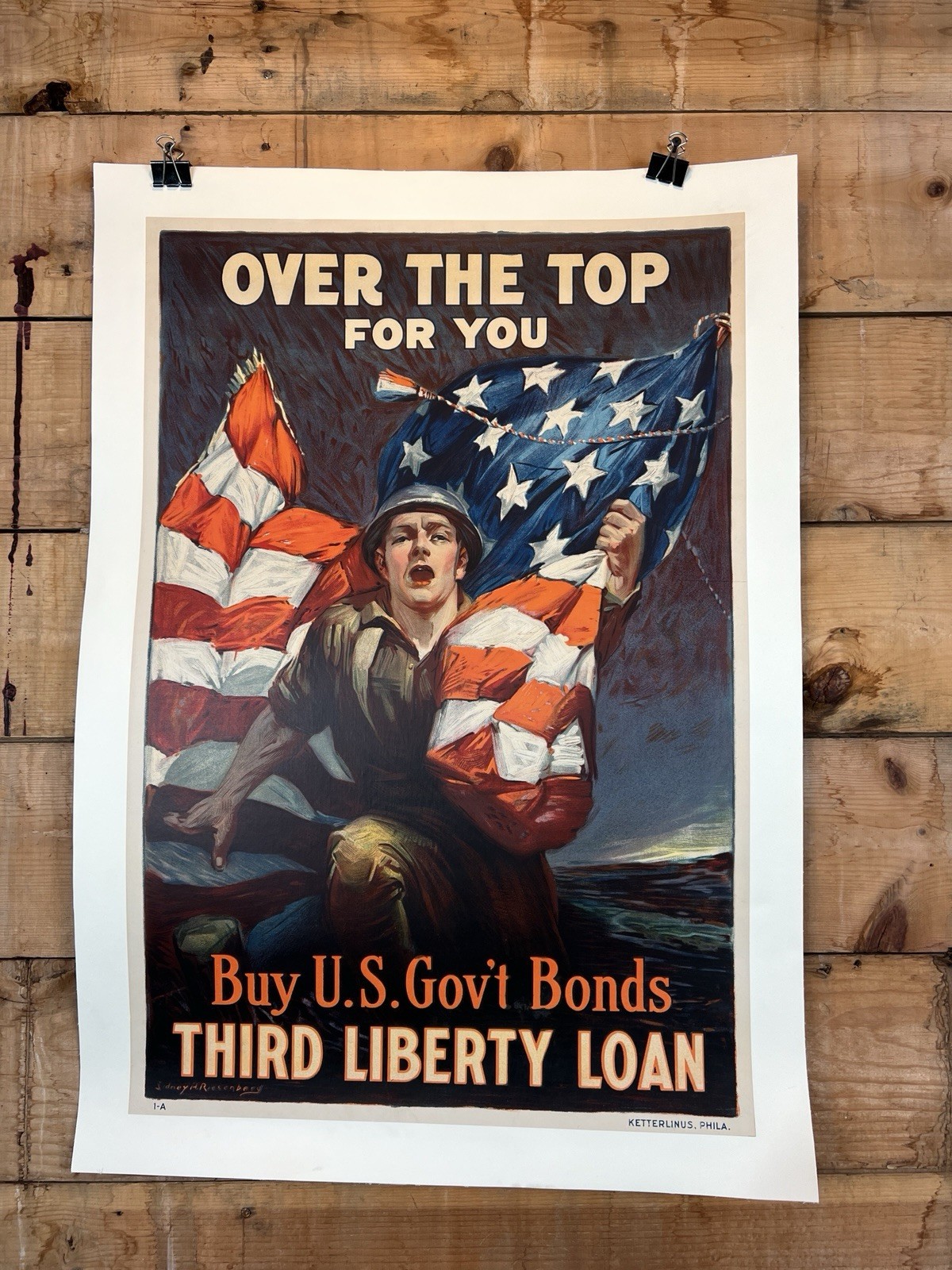 WW1 War Bond Poster Third Liberty Loan Sidney H. Riesenberg LINEN BACKED