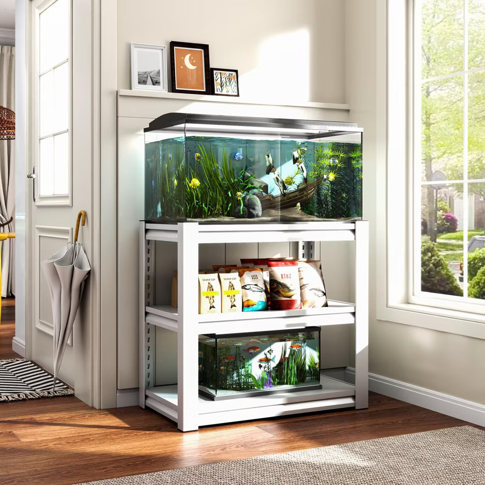 Munora - 3-Tier Heavy Duty Aquarium Stand - White Metal Frame for