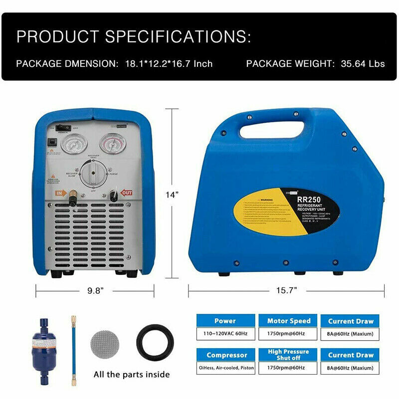110-120V AC 60Hz 3/4HP Single Cylinder Portable Refrigerant Recovery Machine