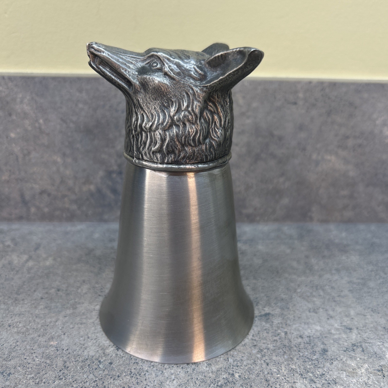 Vtg Large Fox Pewter Head Stirrup Cup 5”