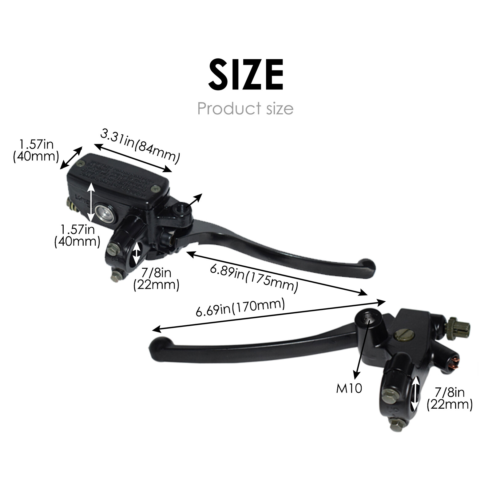 Motorcycle 7/8" Handlebar Hydraulic Brake Master Cylinder with Wire Clutch Lever