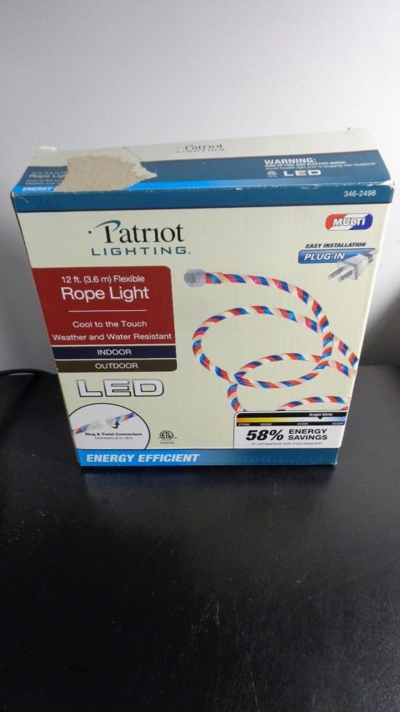 NOS PATRIOT LIGHTING 12ft FLEXIBLE ~MULTI COLOR~ LED ROPE LIGHT INDOOR / OUTDOOR