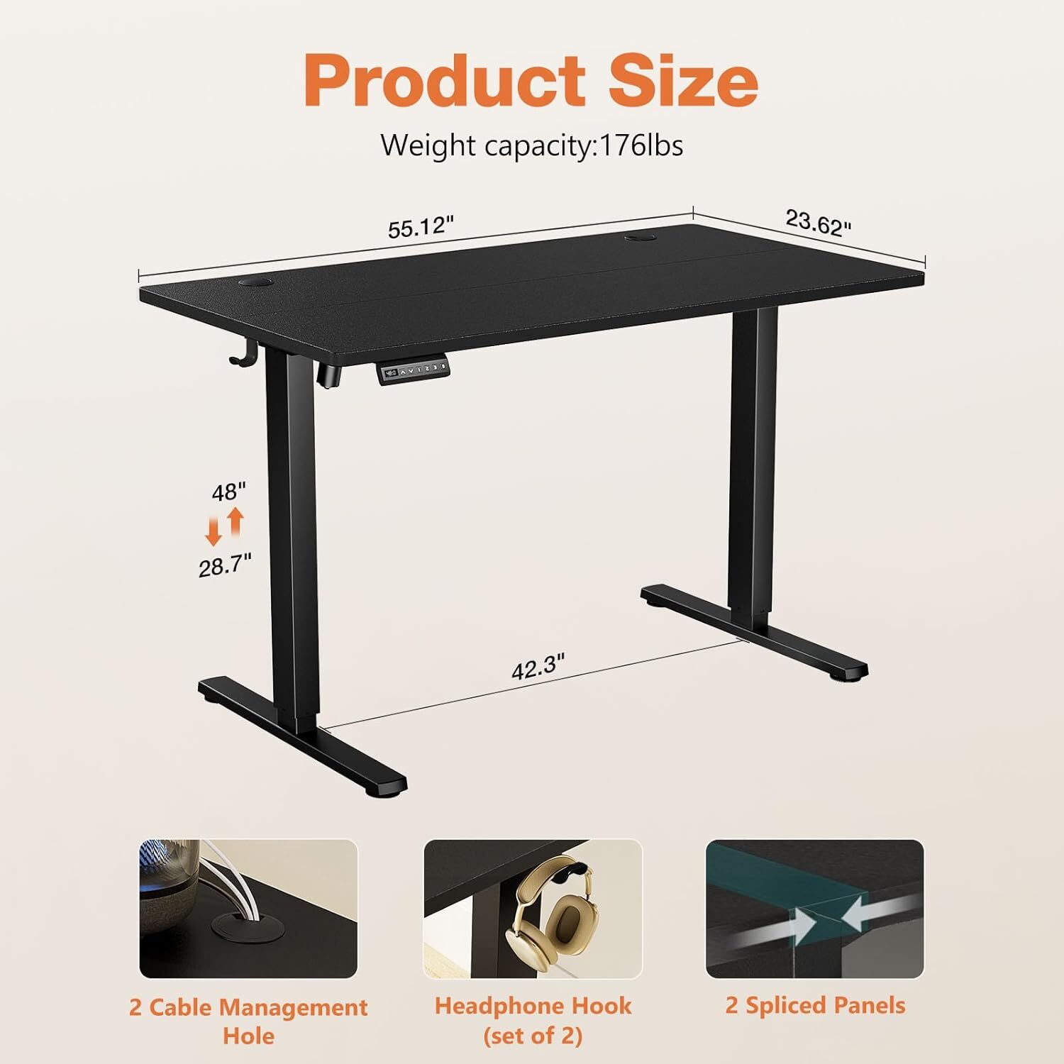 40-63 Inch Electric Standing Desk Home Office Height Adjustable Computer Table