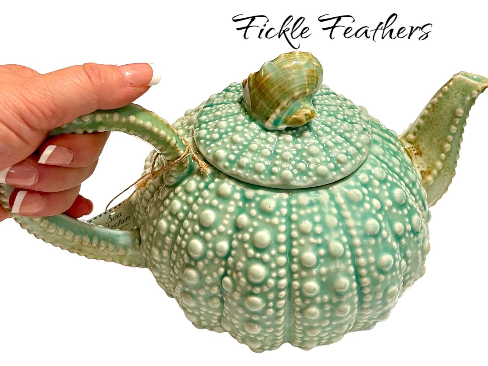 Sea Urchin Blue Sky Ceramic, Turquoise Teapot, 10.5" x 6" x 5" NEW Beach Chic