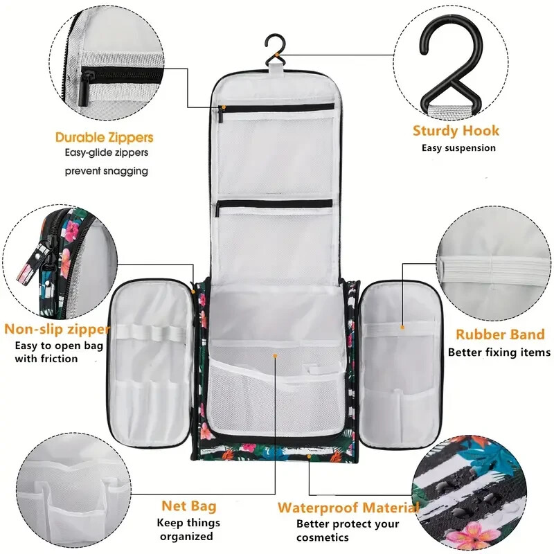 Booeen Hanging Travel Toiletry Bag For Women-17 Compartments, Large Capacity
