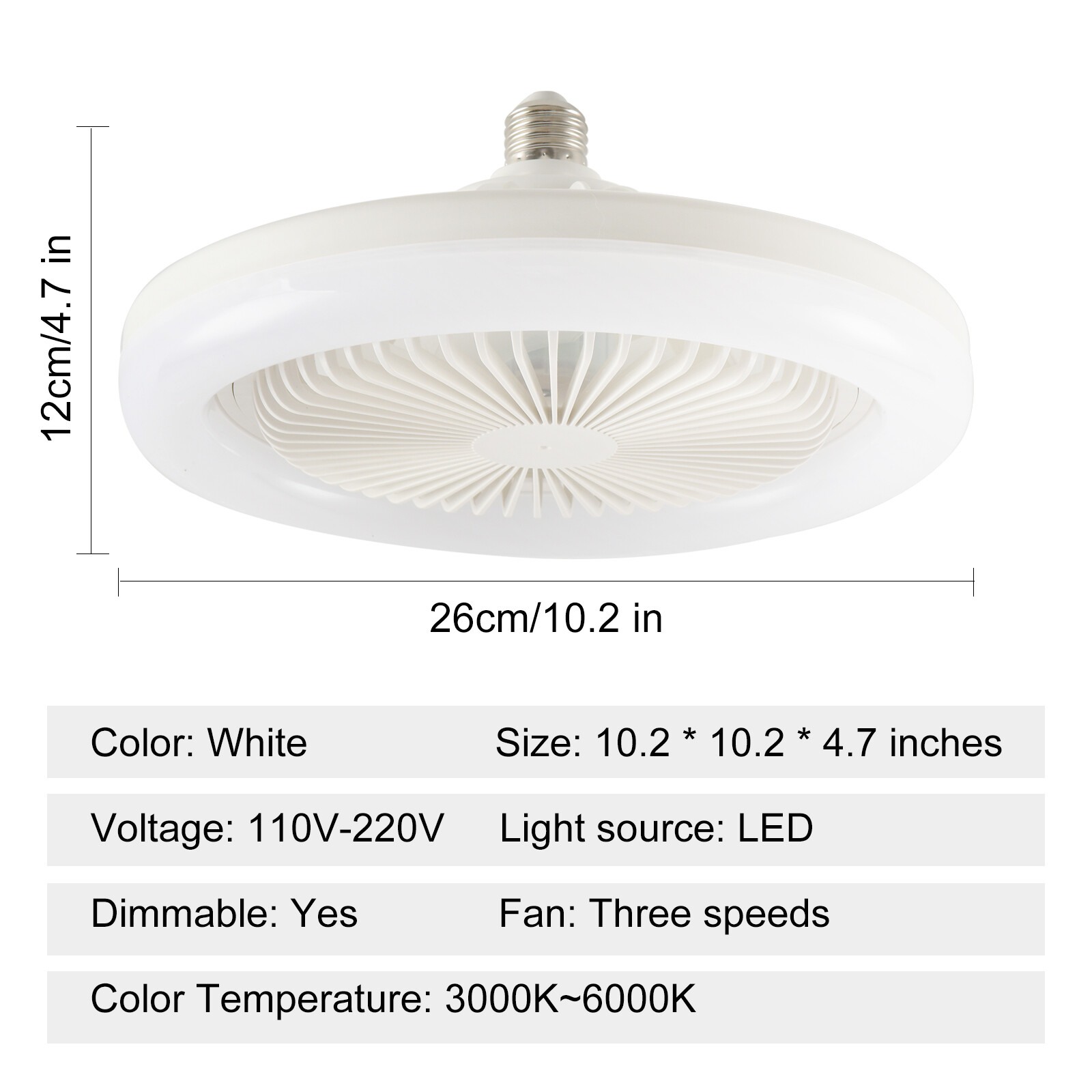 Mini Ceiling Fan with Lights,Socket Fan Light 10" Light Bulb Fan,3 Speeds