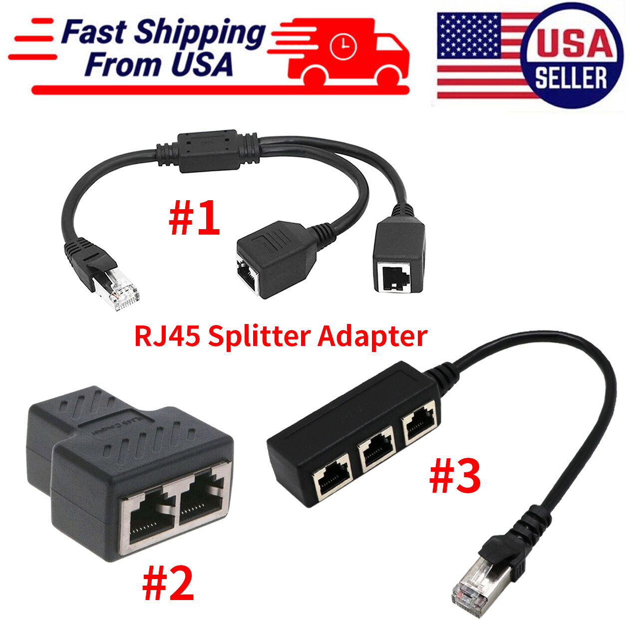 RJ45 Splitter Adapter 1 to 2/3 Ways CAT 7 6 5 LAN Ethernet Cable Connector