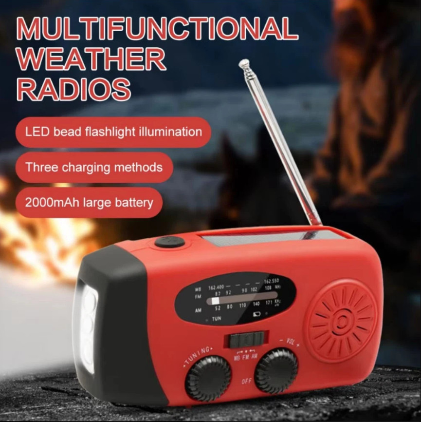 Solar Radio Hand Crank With LED Flashlight Multifunctional Emergency for Camping