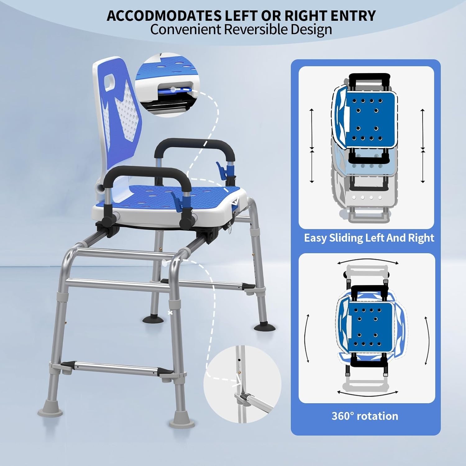 Sliding Shower Chair Swivel Tub Transfer Bench with Backrest and 400lbs Capacity