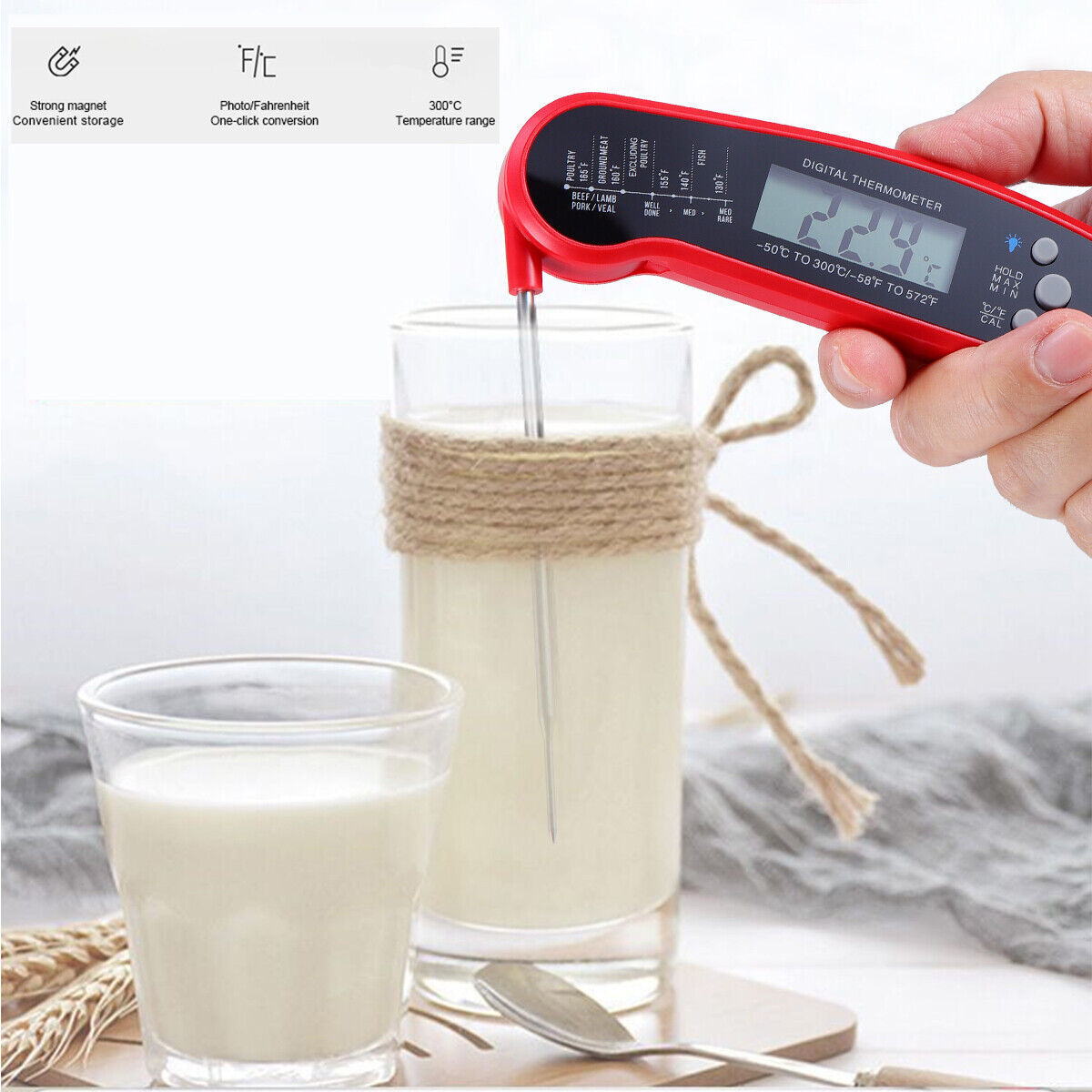 Instant Read Digital Meat Thermometer Fast for Kitchen Food Cooking BBQ Grilling