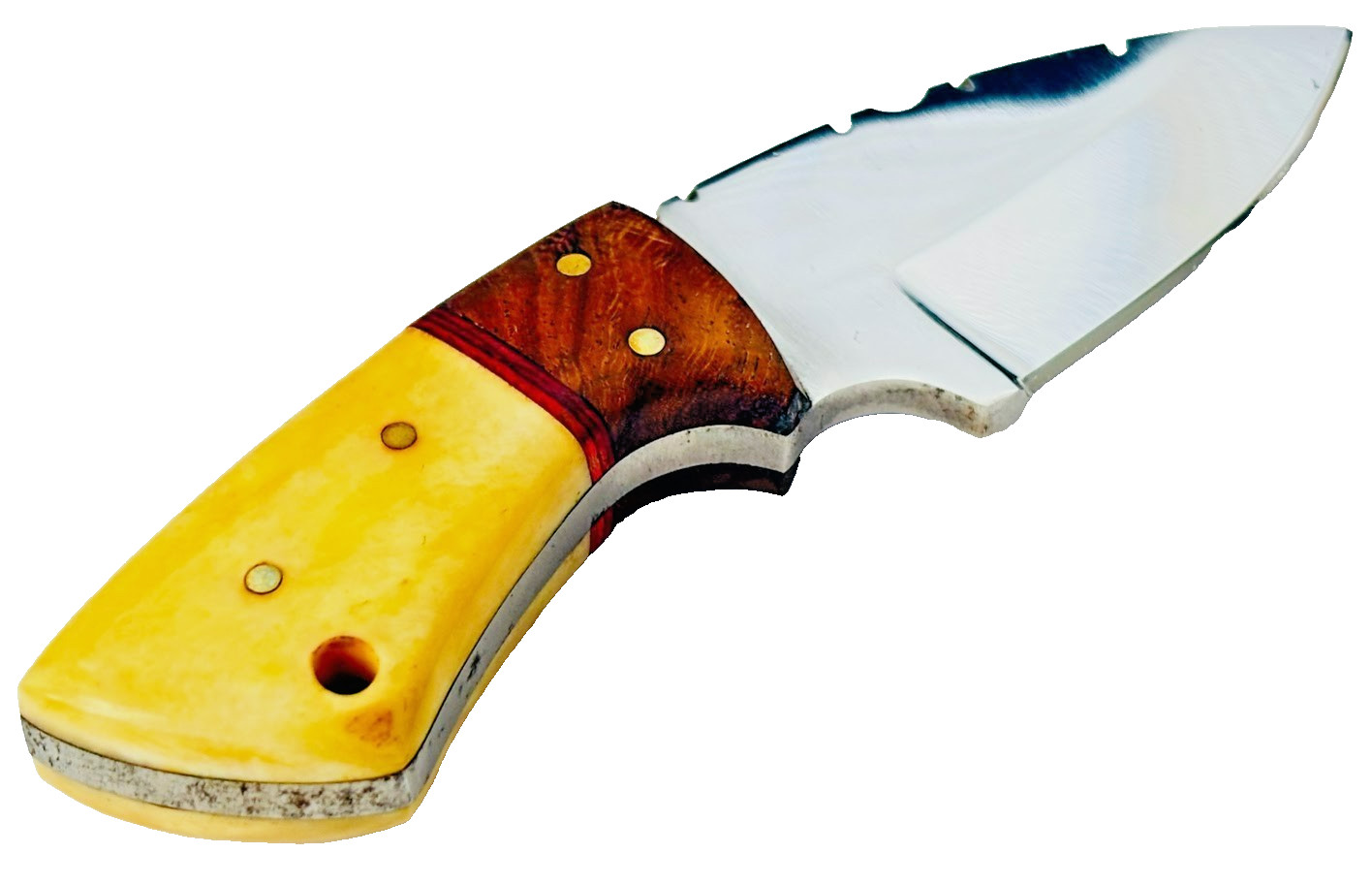 Small Skinning Knife Mirror Finished Blade 6" Fixed Blade Knife & Leather Sheath
