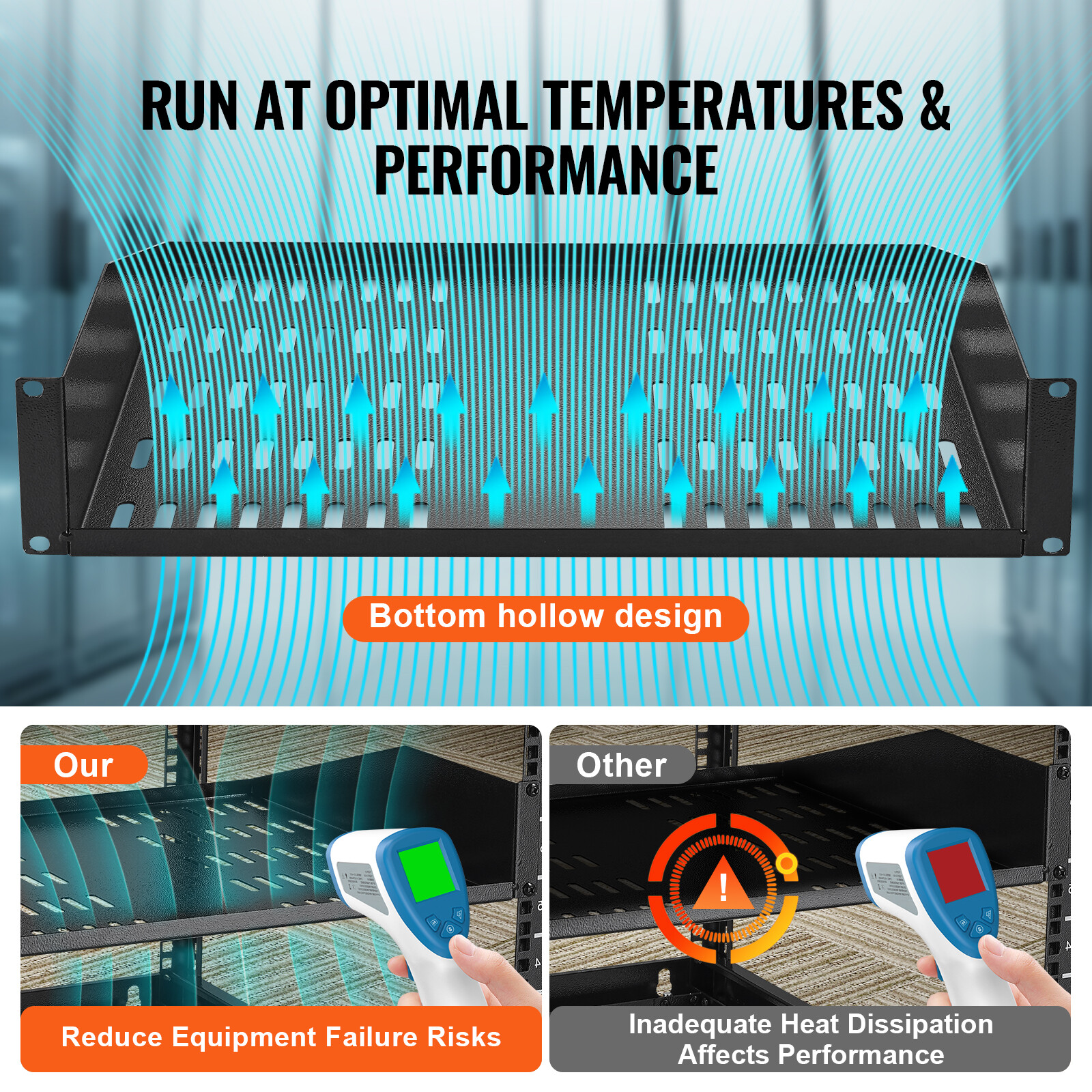 19" 2 Space 2U Cantilever Data Server Network Rack Mount Vented Shelf 16" Deep