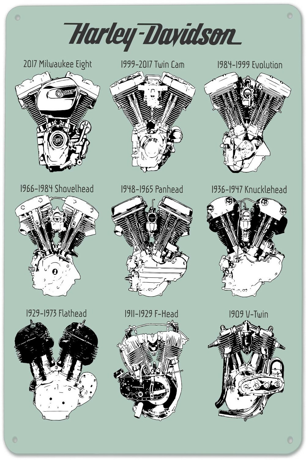 Harley Hog Engine Tin Sign (Panhead Knucklehead Fatboy Sportster Twin Bobber) W2