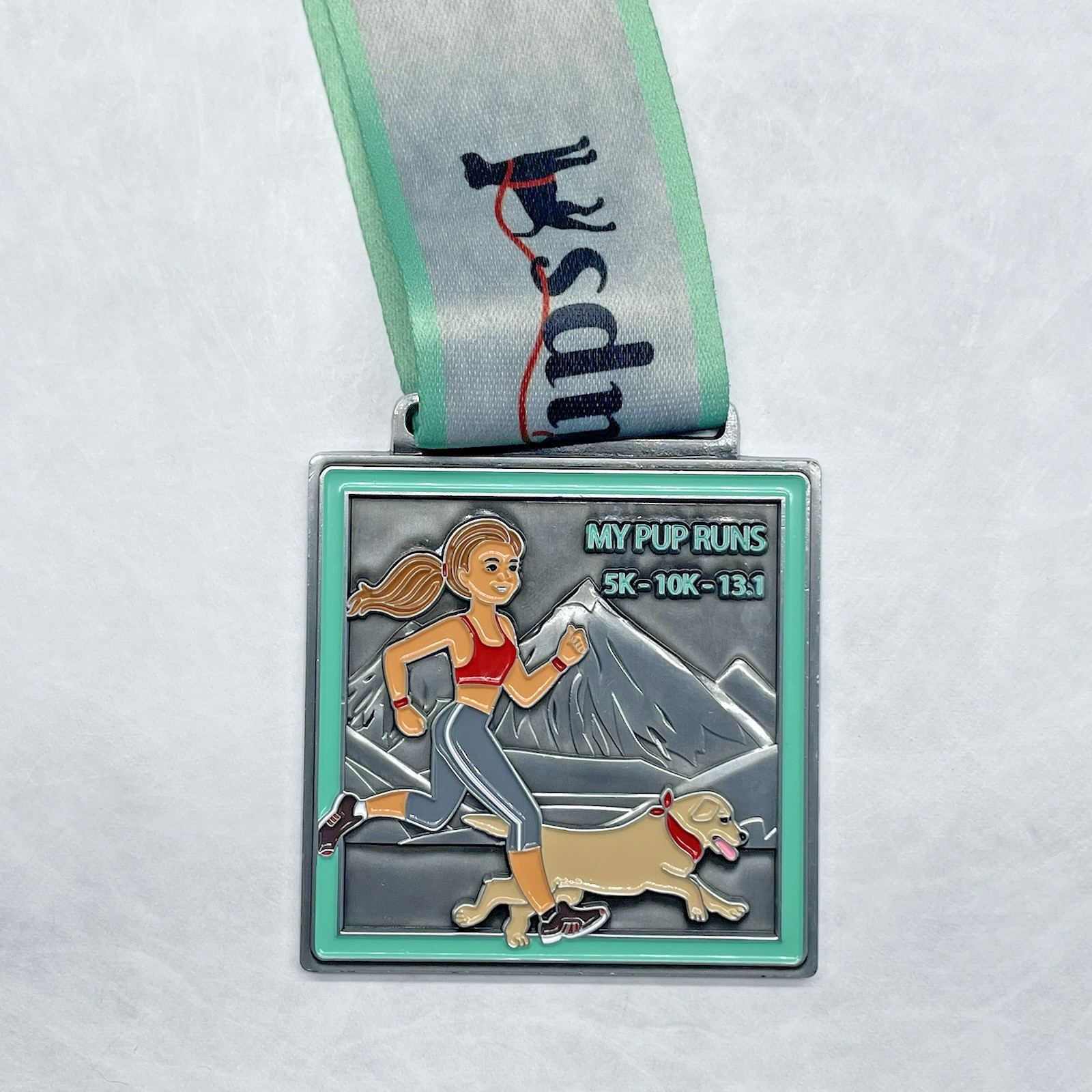 NEW Virtual Race 5k/10k/13.1 Medal, Bib & Sticker - Running with My Dog - MPR