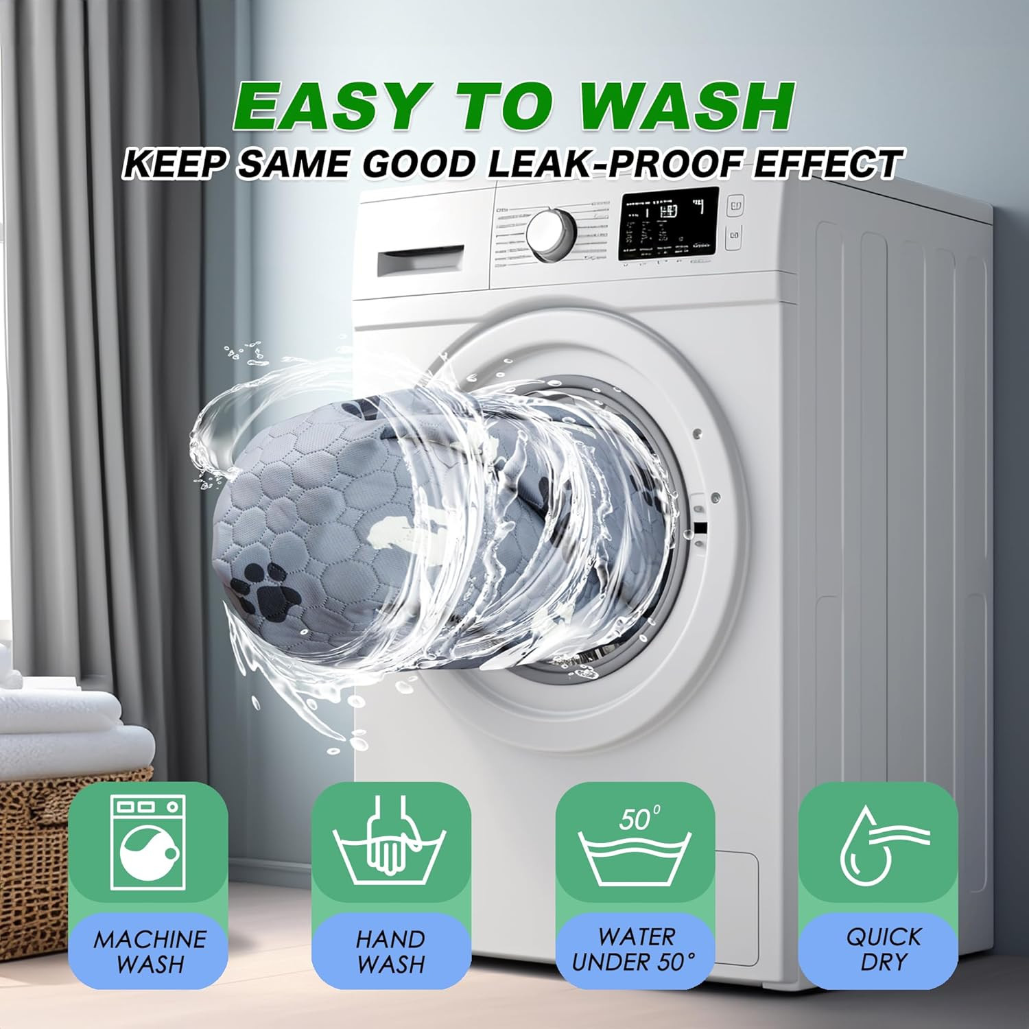 Washable Pee Pads for Dogs, 4 Pack Absorbent Reusable Training Dog Pads Pet Pupp