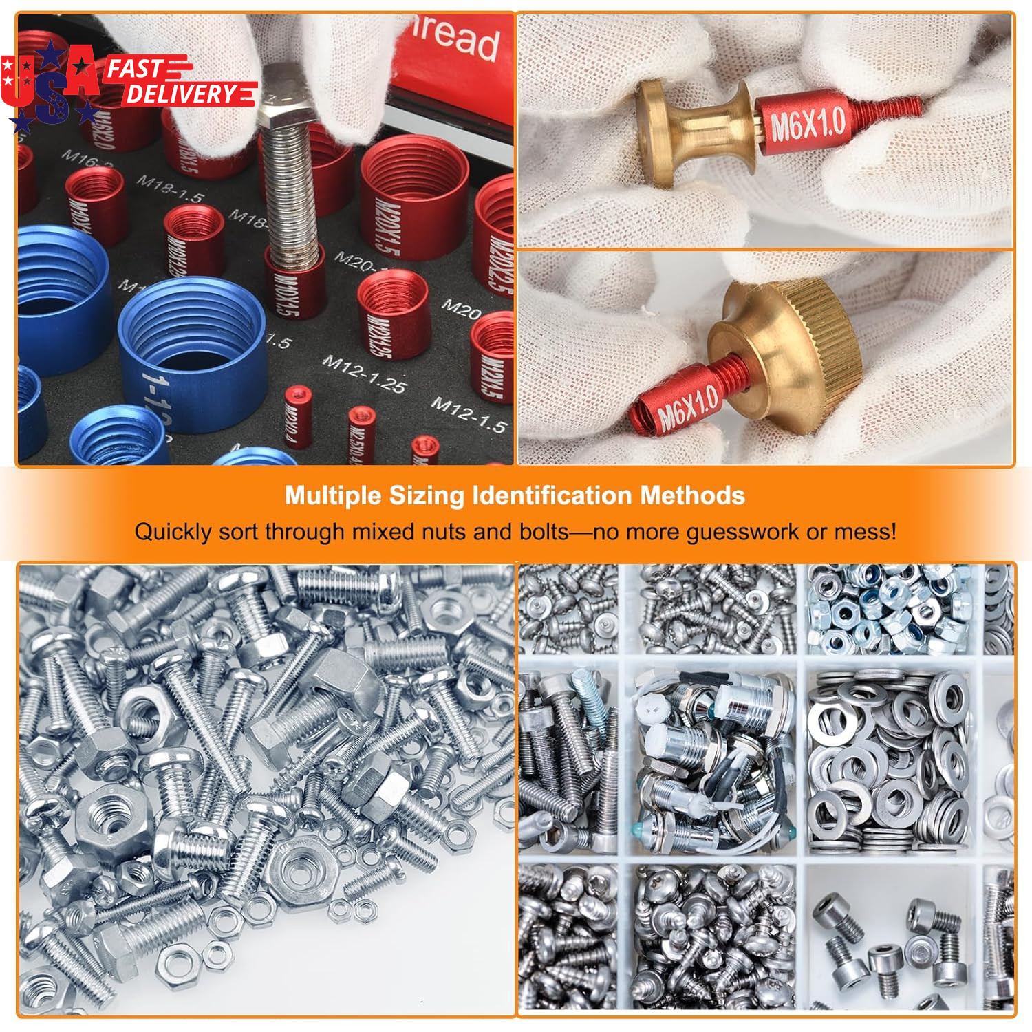 55Pcs Nut and Bolt Thread Checker 25 Metric + 30 SAE Inch Thread Gauge Set, Deta