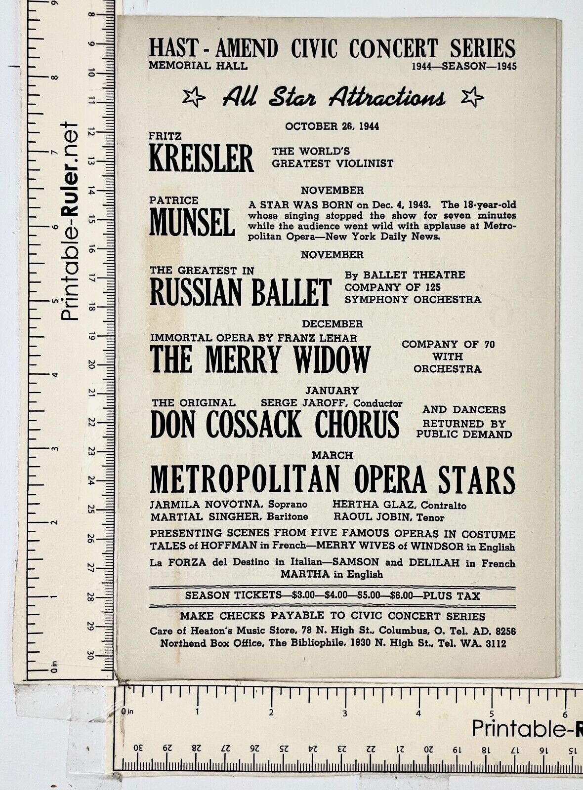 1944 Hast Amend The Ballet Theatre Vintage Program Columbus Ohio Hellen of Troy