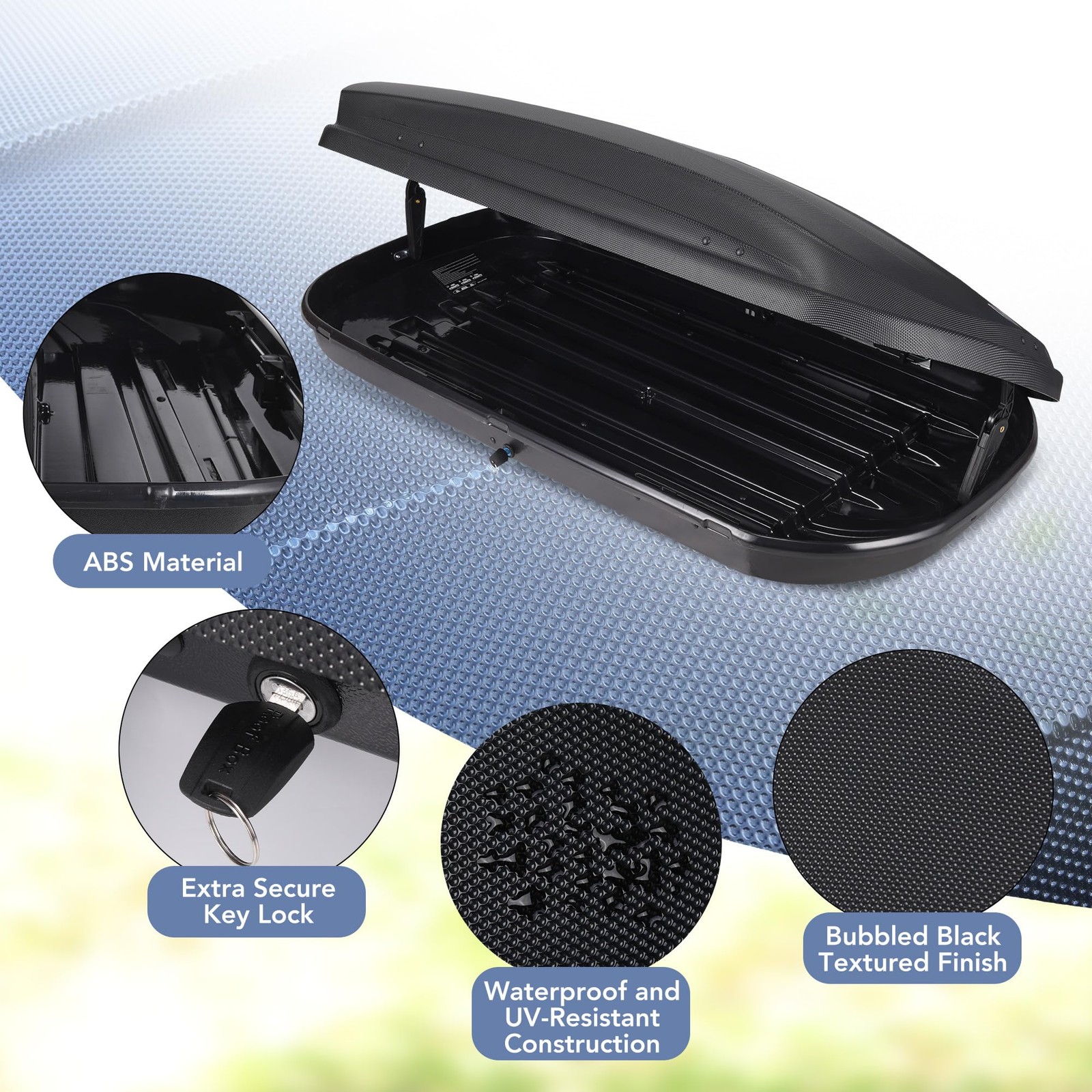 Rooftop Cargo Box Carrier Dual-Side Opening Roof Mount Travel Luggage Storage