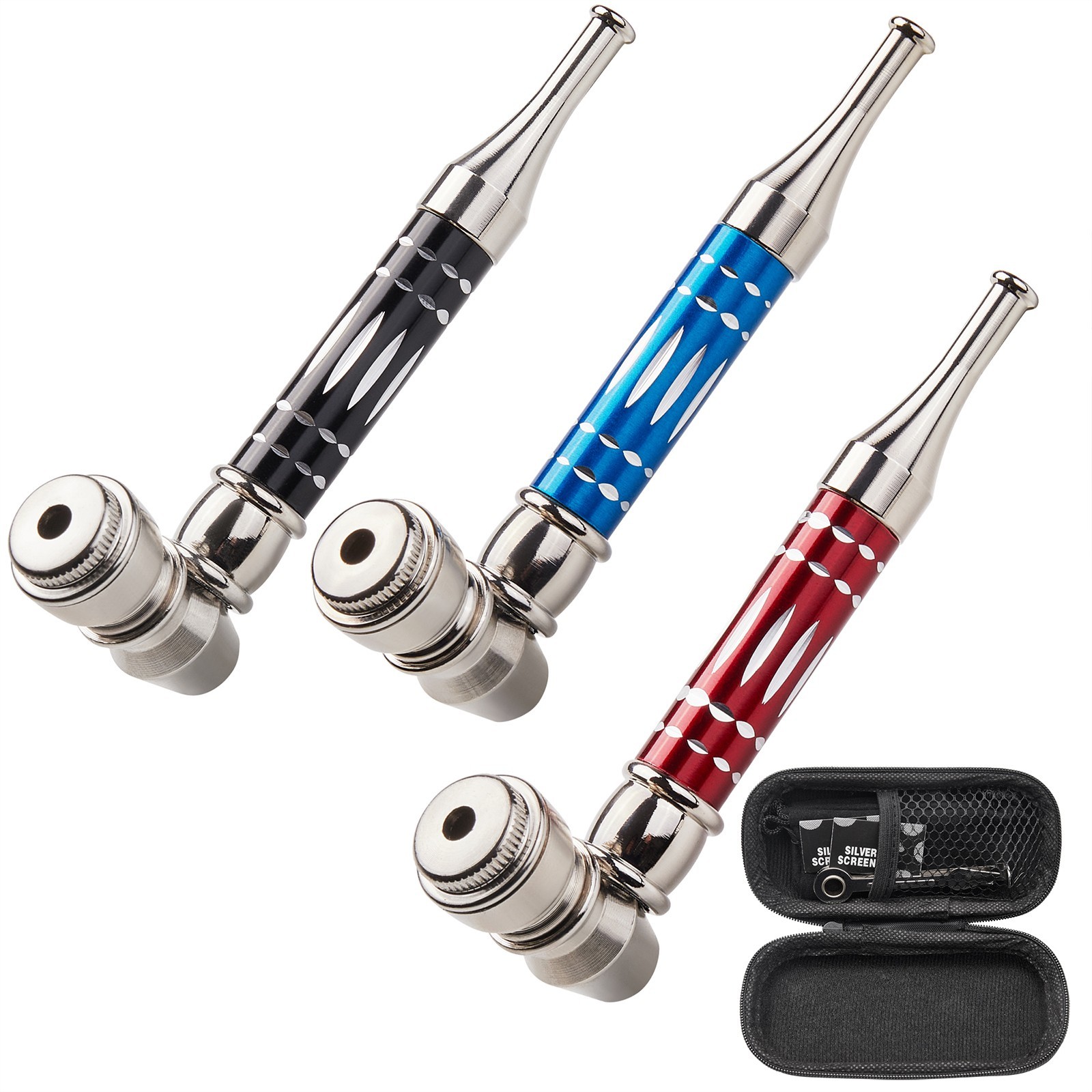 ( 3Pack ) 4.3" Long Metal Pipe Lay Flat Tobacco Smoking Hand Pipes with Caps Lid