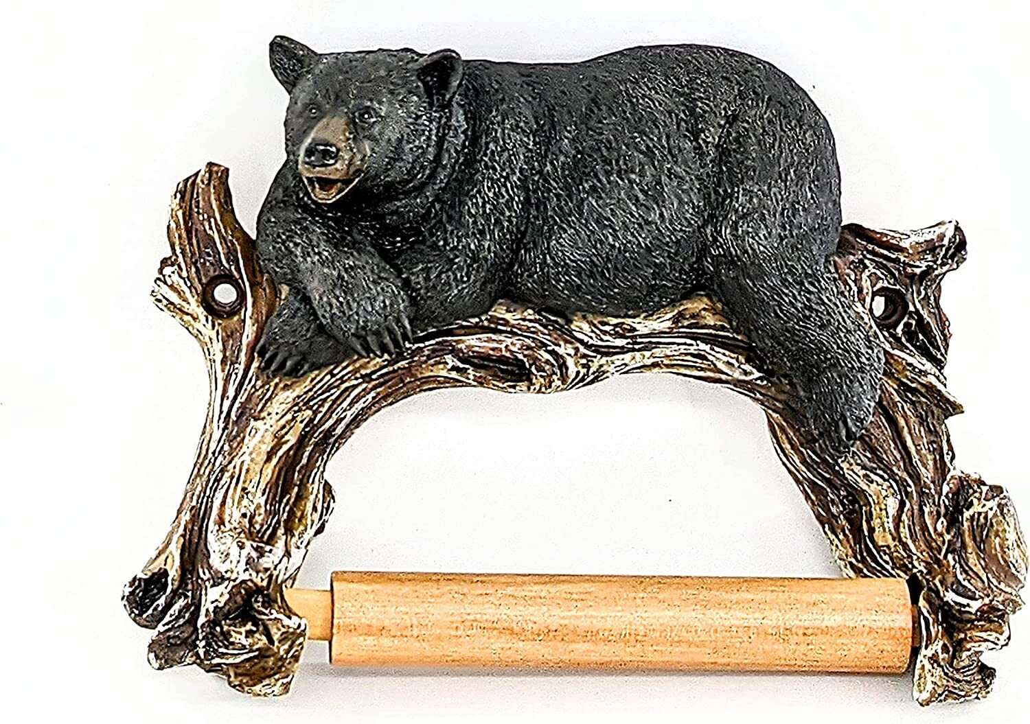Black Bear Toilet Paper Holder Wall Mount Decorative Cabin Lodge Bathroom Decor