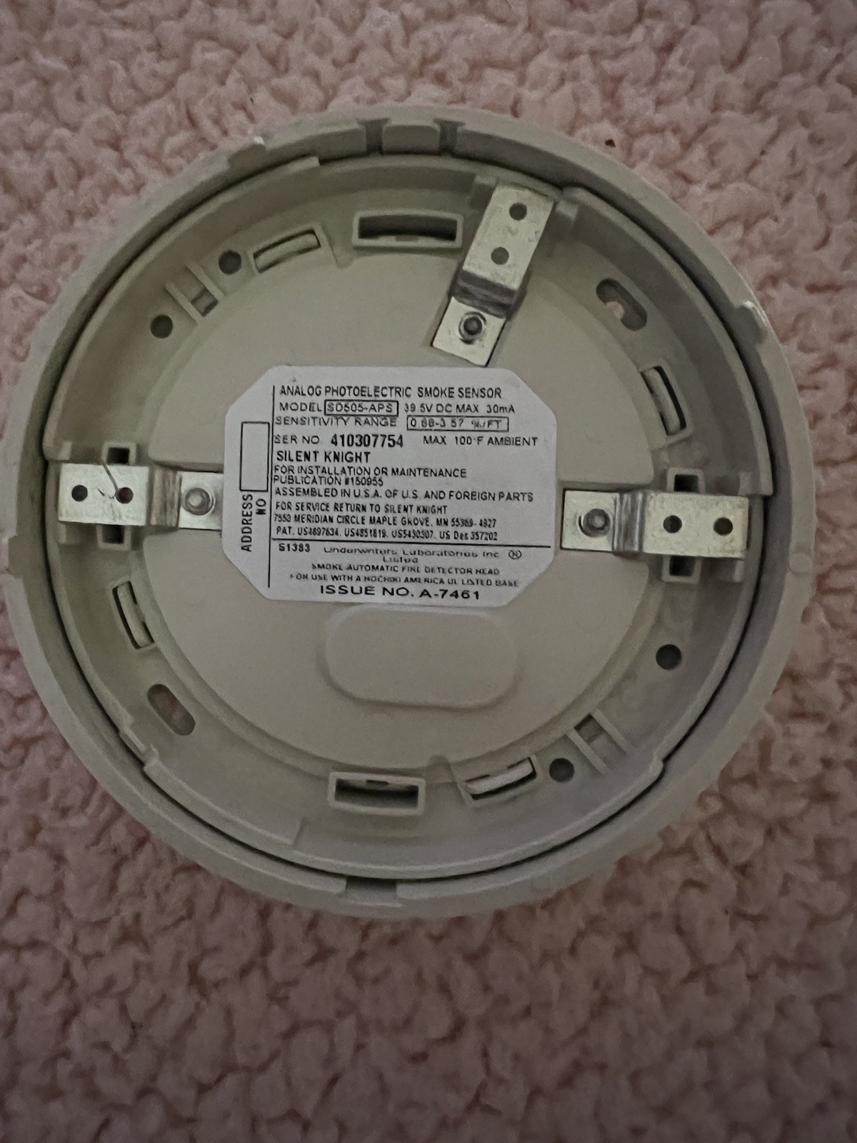 SILENT KNIGHT SD505-APS SMOKE DETECTOR. EXCELLENT USED CONDITION!