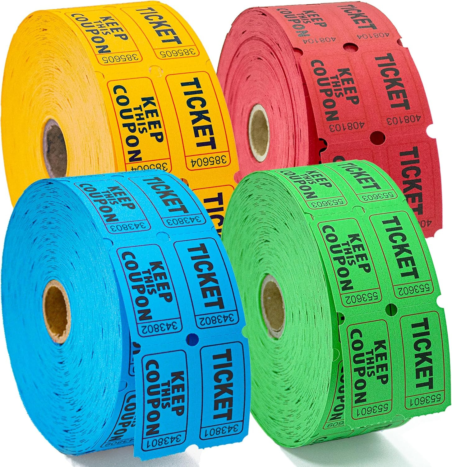 Double Raffle Tickets 4800 Total 1200 Per Roll Assorted Colors 50 50