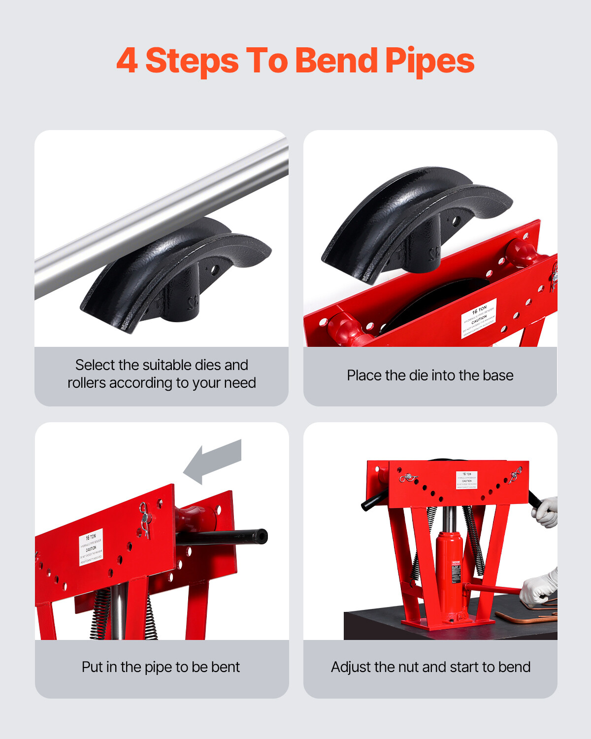 Hydraulic Pipe Bender 16 Ton Manual Pipe Bending Tool with 8 Dies