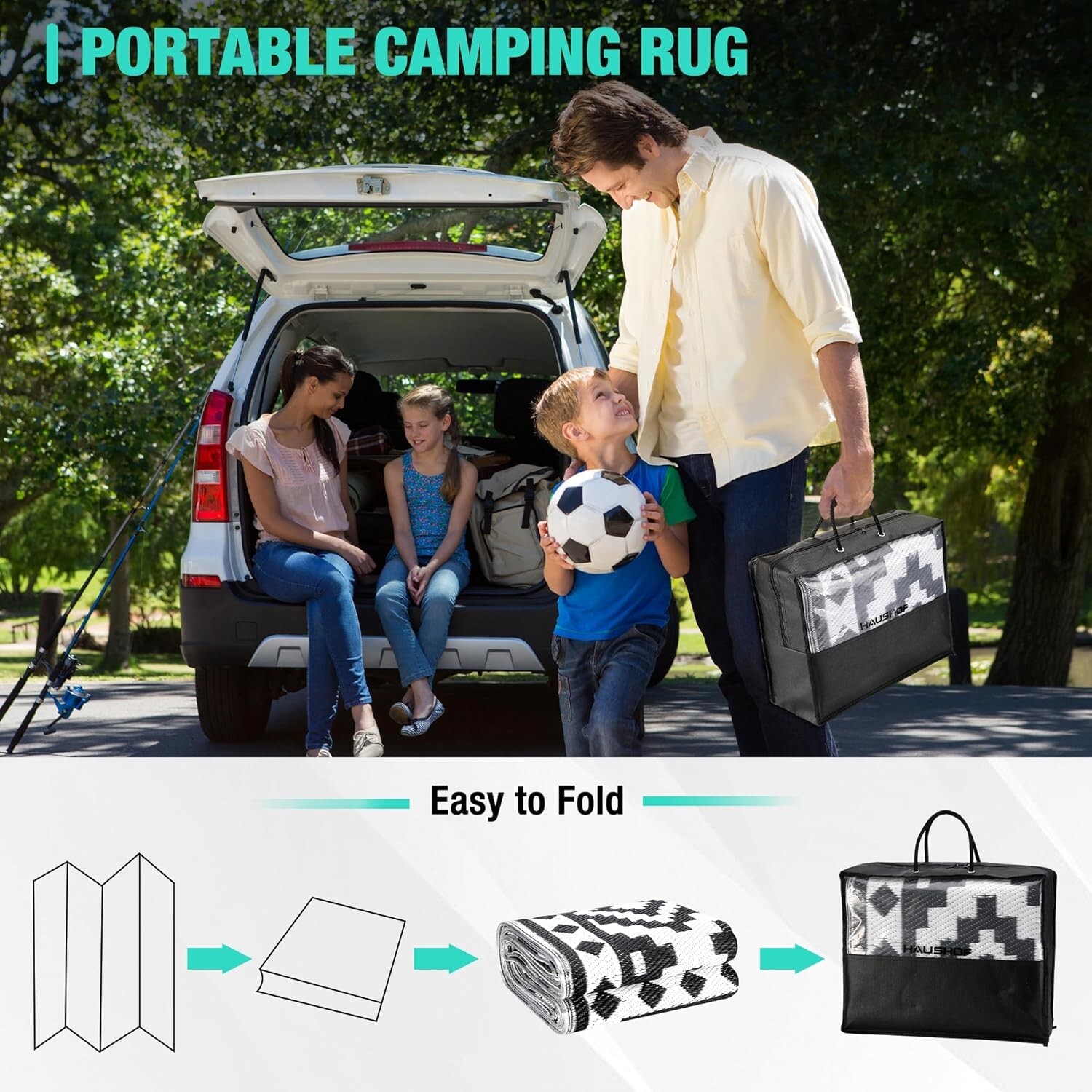 HAUSHOF 5'X8' Outdoor Rug Waterproof with LED Strip Light Black&White for Porch