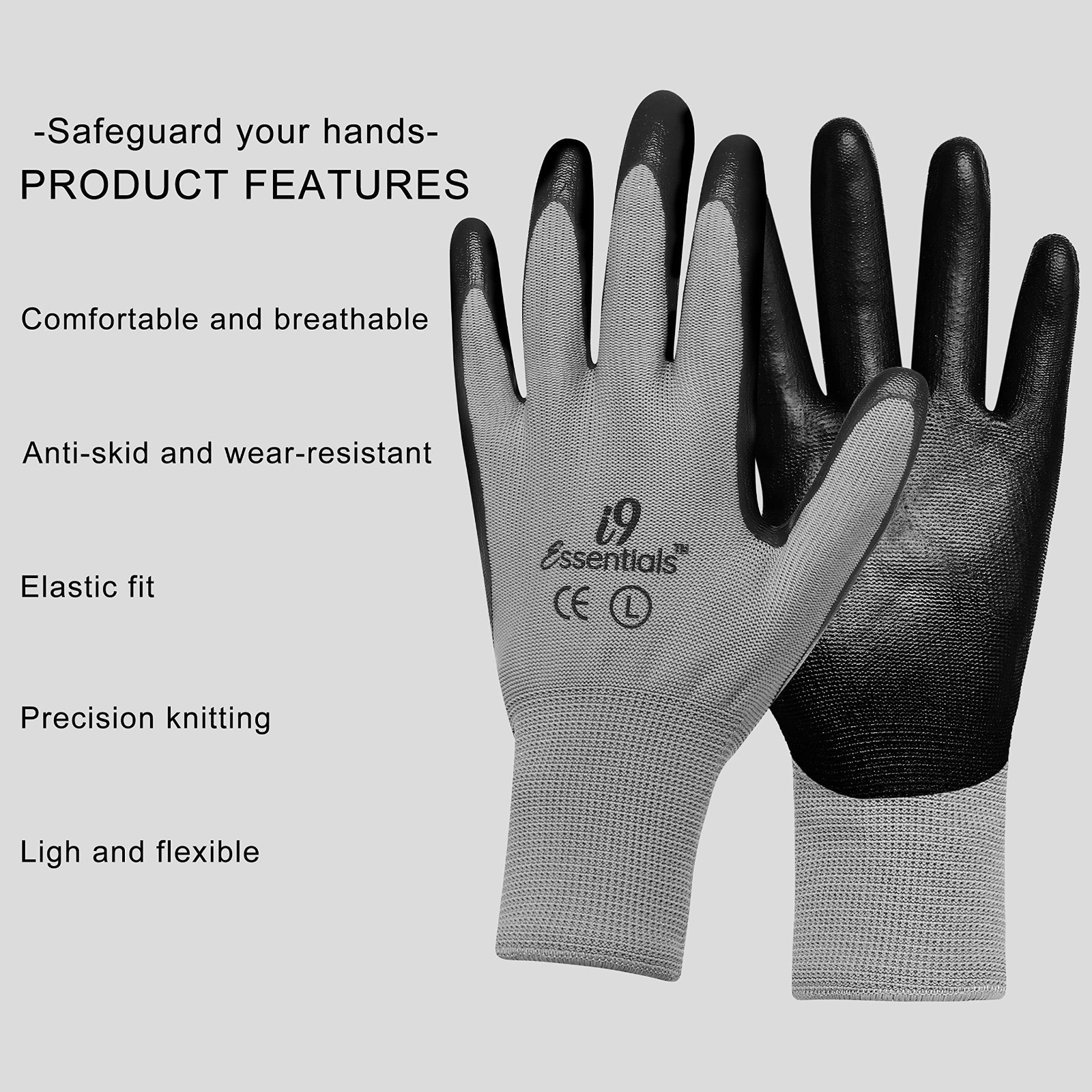 Nitrile Coated Grey Black Work Gloves Durable Perfect for All