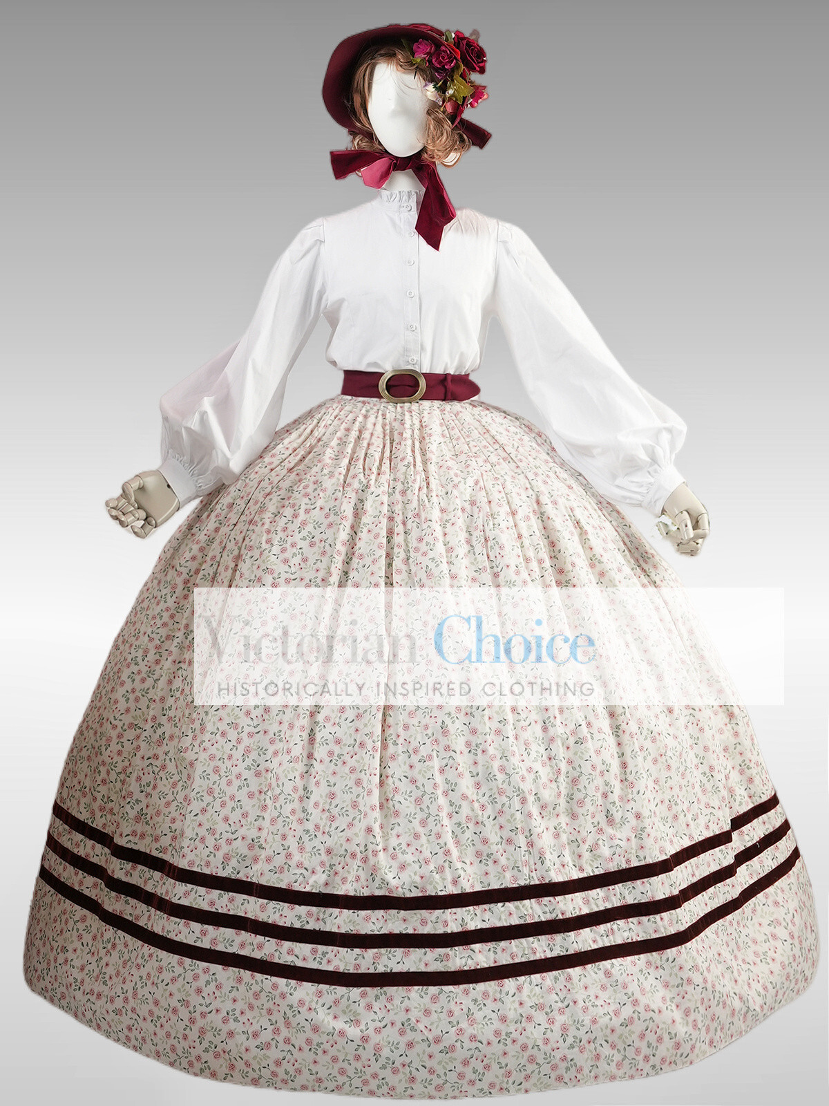 Victorian Southern Belle 19th Century Floral Dress Garden Theater Clothing 2402