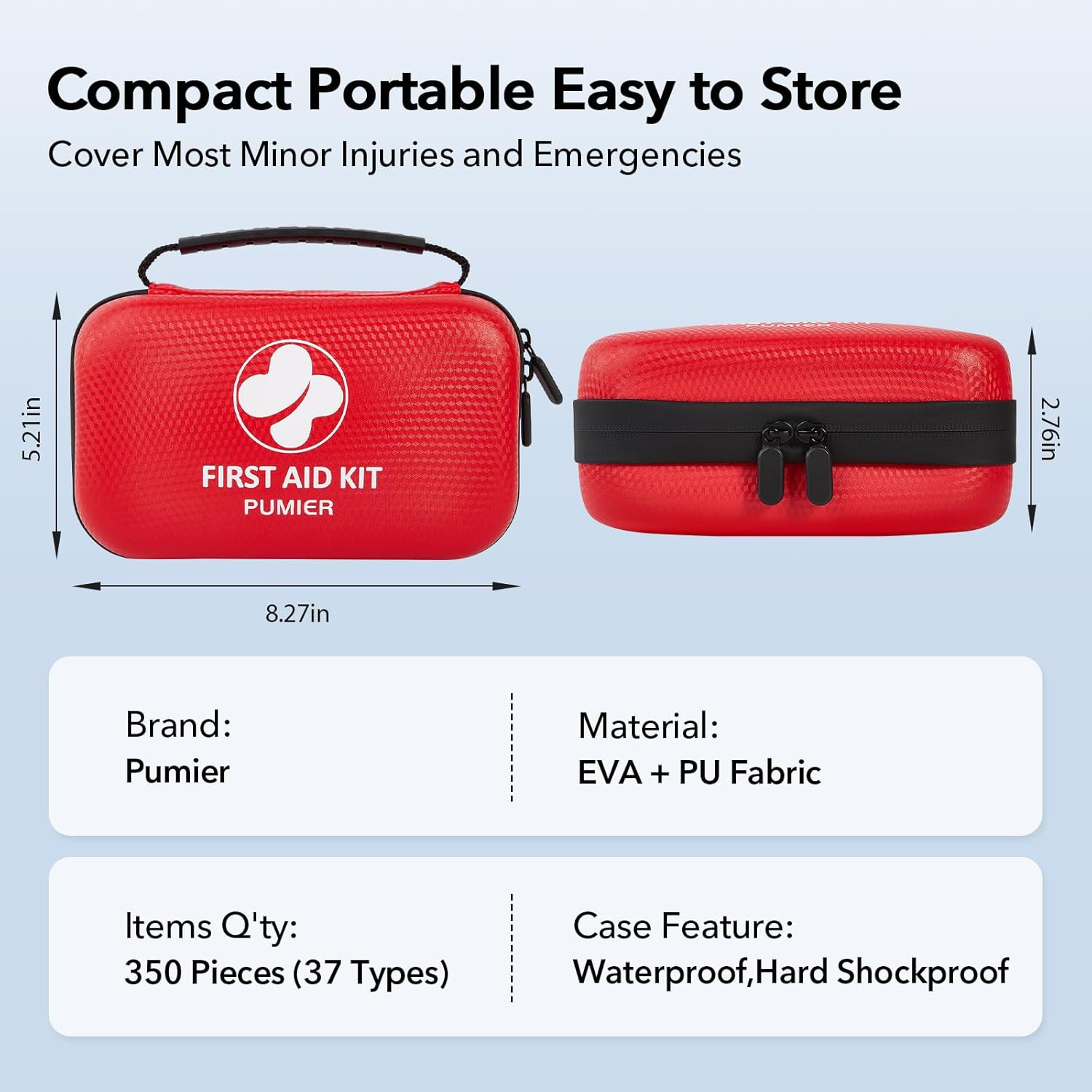First Aid Kit for Car Home Travel Camping, 350Pcs Compact Waterproof Hard Case,