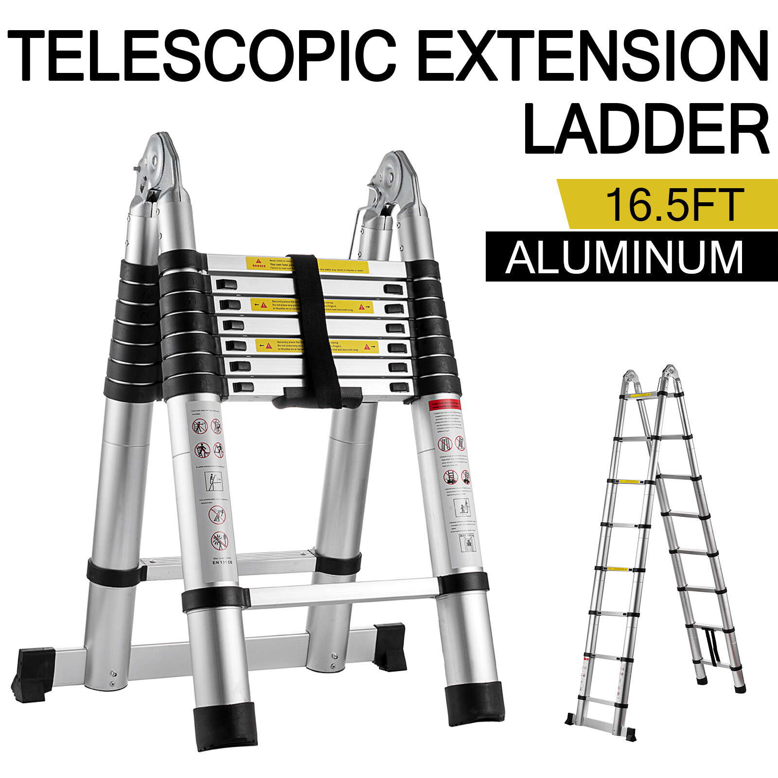 16.5FT Multi Purpose Aluminum Heavy Duty Folding Extension Telescopic Ladder