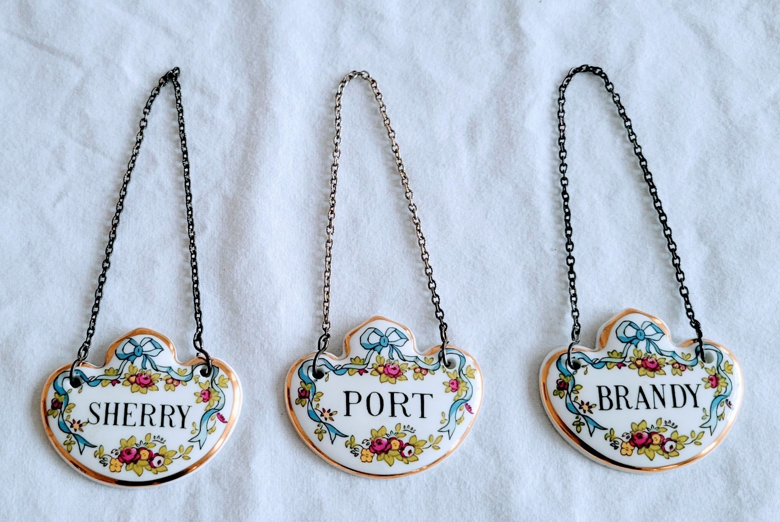 COALPORT Decanter Labels Fine Bone China Set Of 3 “BRANDY”, “PORT” And “SHERRY”