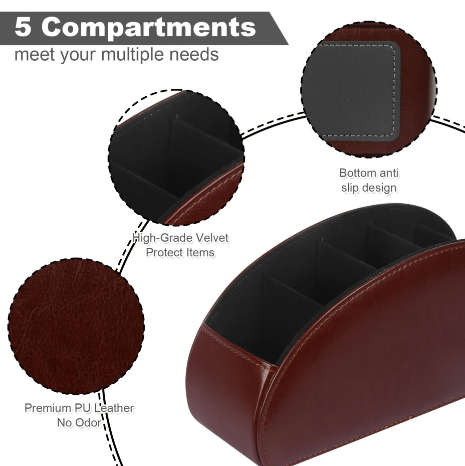 Black Remote Control Holder with 5 Compartments Desktop Organizer Storage Box