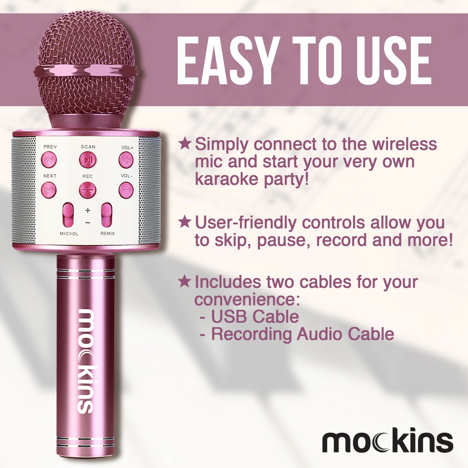 Mockins Portable Wireless Bluetooth KARAOKE MICROPHONE Purple Holiday Gift kids