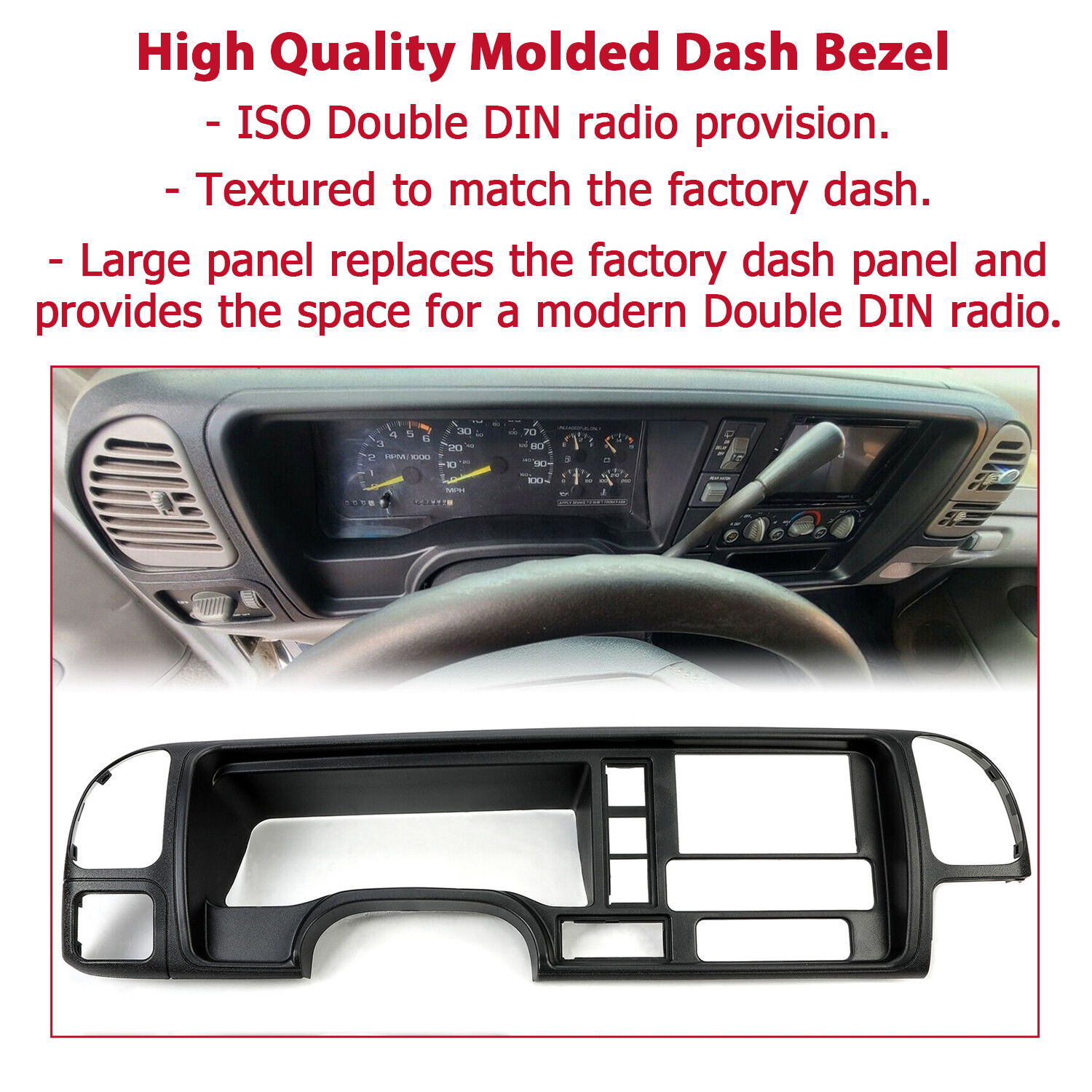 Double DIN Truck Dash Kit For 1995-02 GMC Full Size Trucks / SUVs Vehicles Black