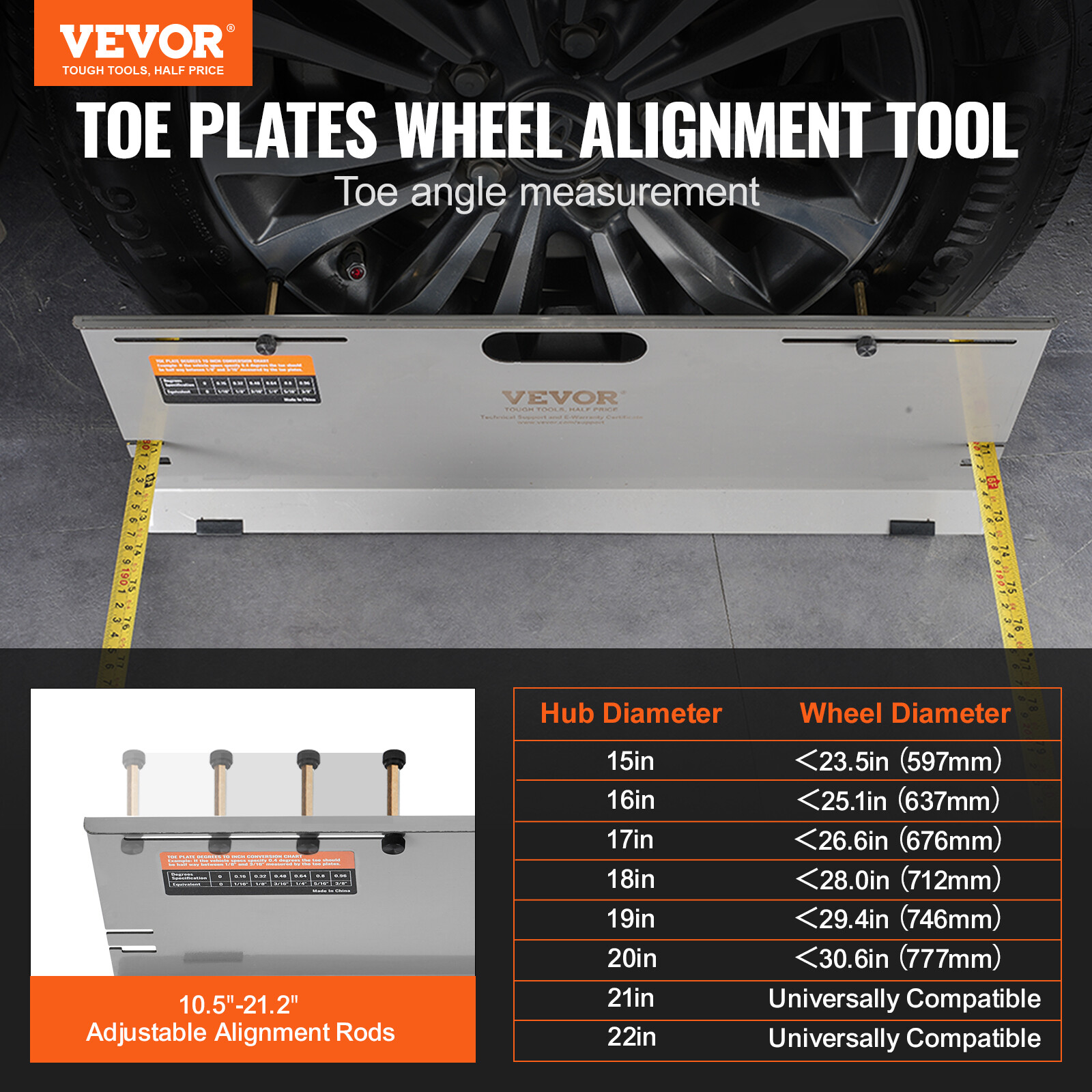 VEVOR Wheel Alignment Tool Toe Plates 4 Probes 2 Tape Measures Camber Caster Toe