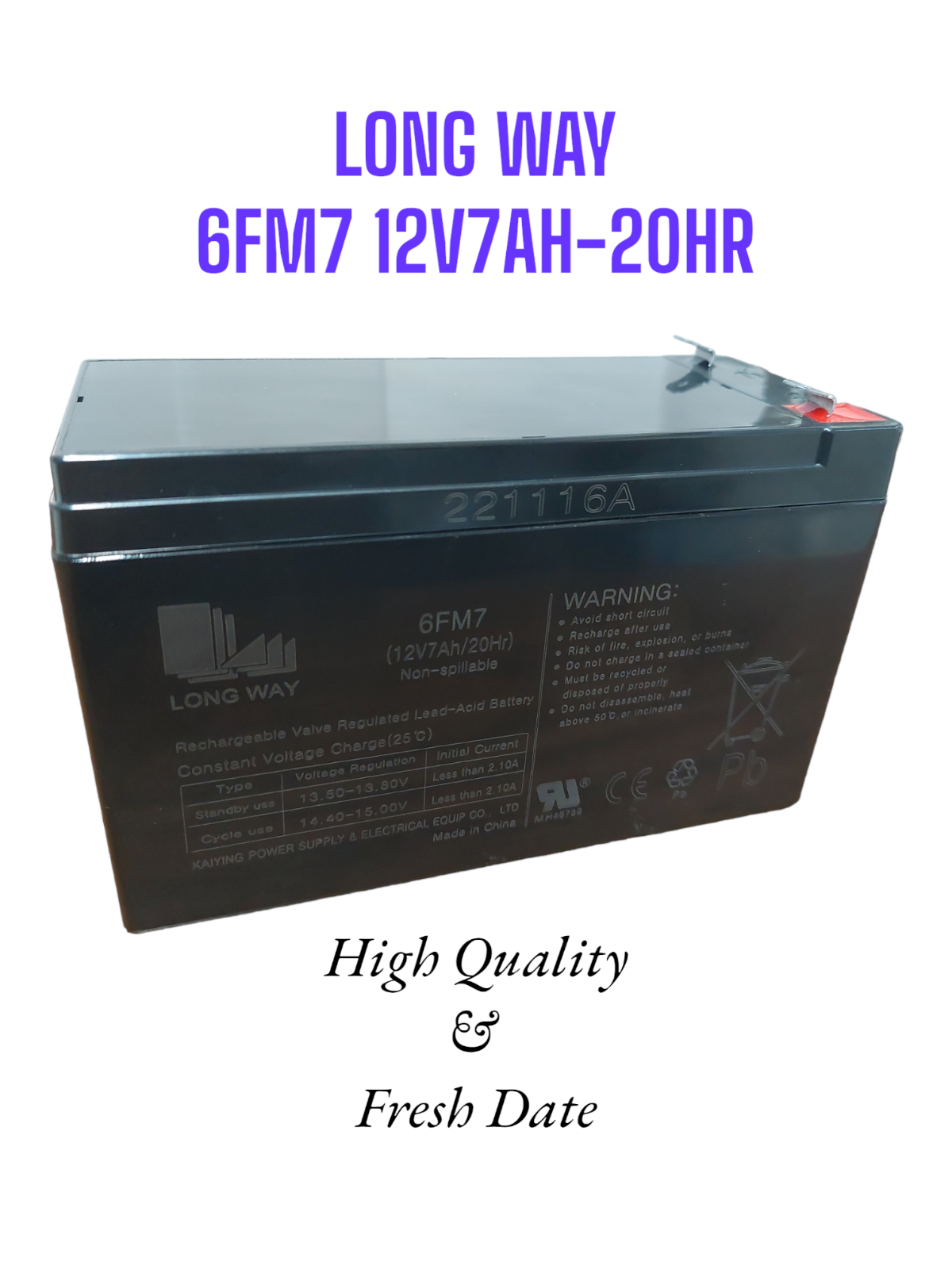 LONGWAY Rechargeable Battery 12V7AH20HR 6FM7 Children Car Lead Acid Replacement