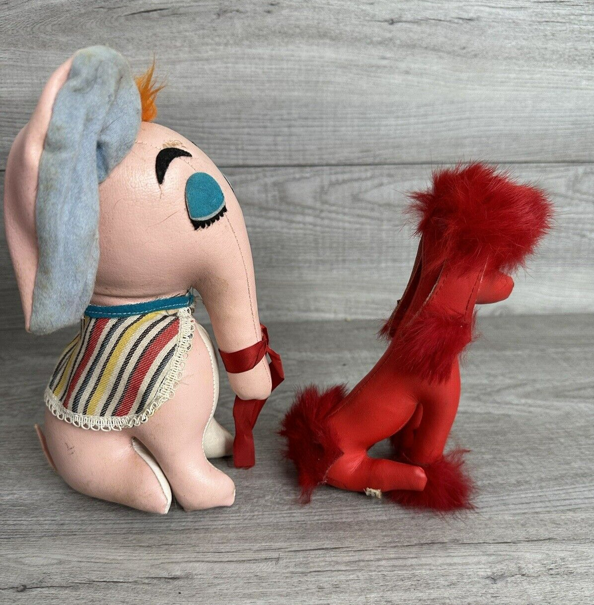 Lot of 2 VTG 1950-60s Childrens Toys Made in Japan Pink Elephant & Red Poodle