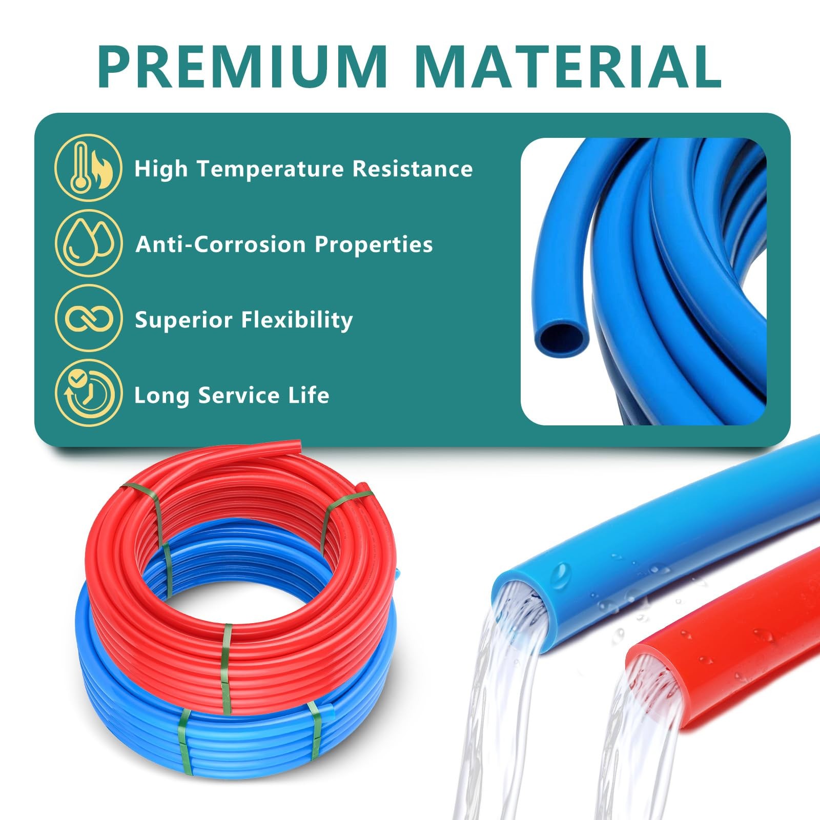 1/2 Inch Blue & Red PEX-B Pipe, 2 x 100 Ft (200 Ft) Pex B Tubing