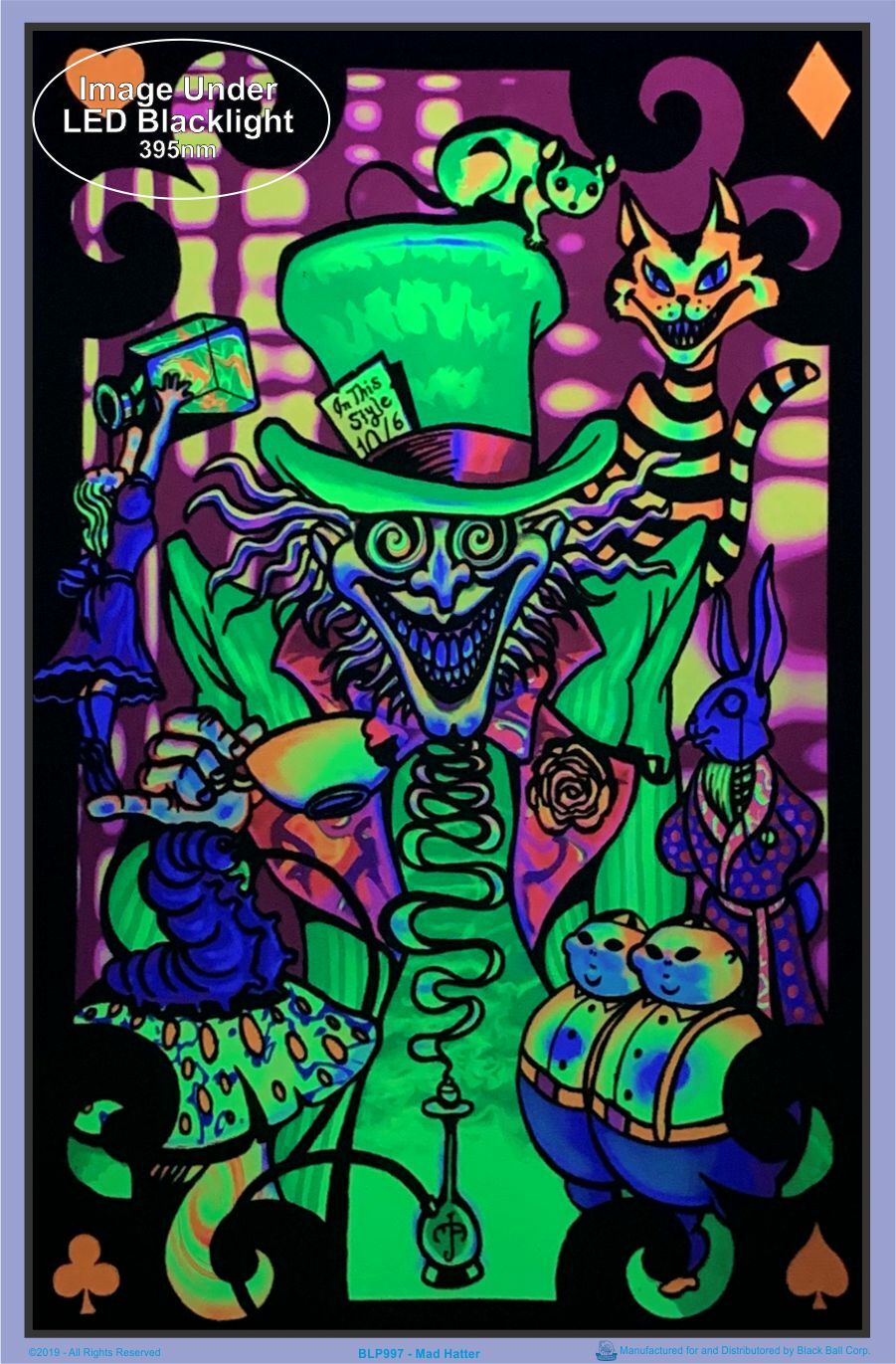 Mad Hatter Blacklight Poster 23 x 35 Inch Wall Decor