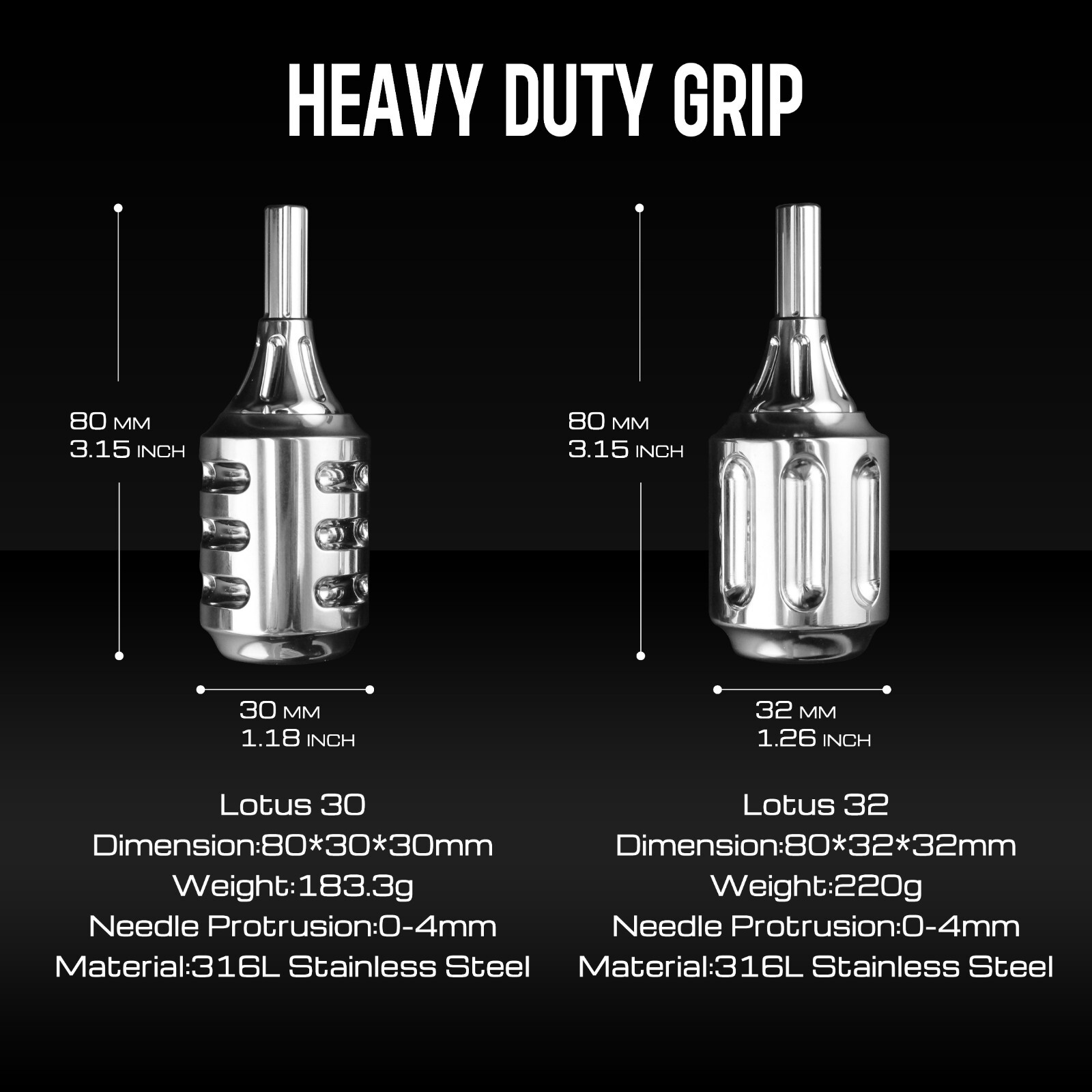 CNC Medical Grade Stainless Steel Adjustable Tattoo Needle Cartridge Grip 30mm