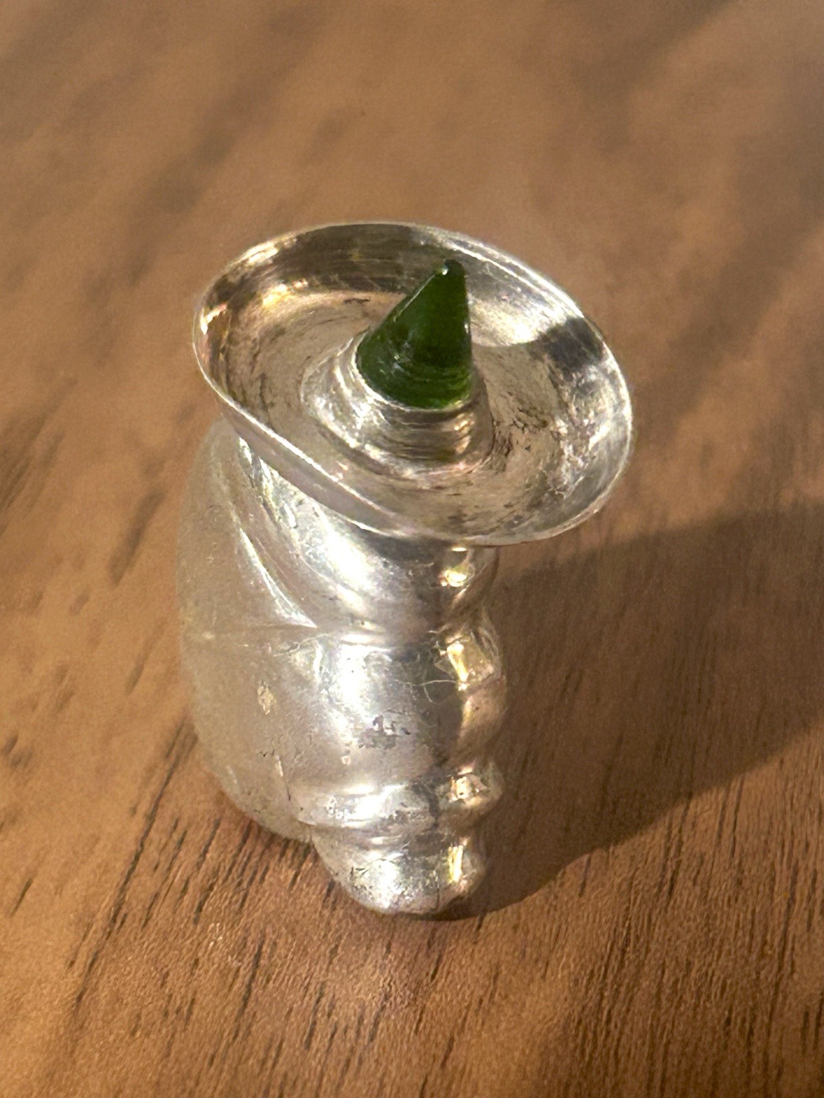 Vintage Sterling Silver Ormex Sombrero Man Perfume Bottle Green Stone Mexico