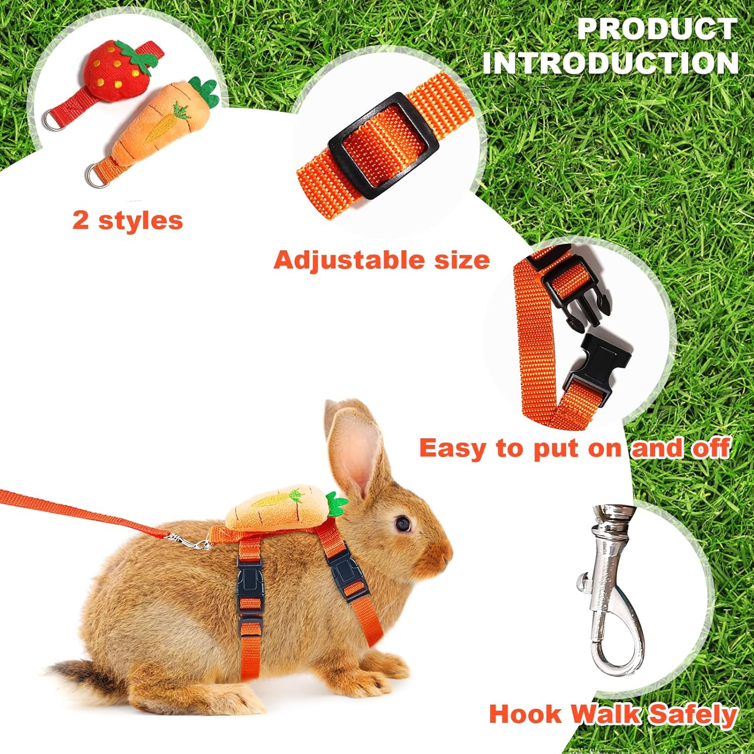 Bunny Harness and Leash for Rabbits,2 Pack Adjustable Bunny Harness,Cute Vest
