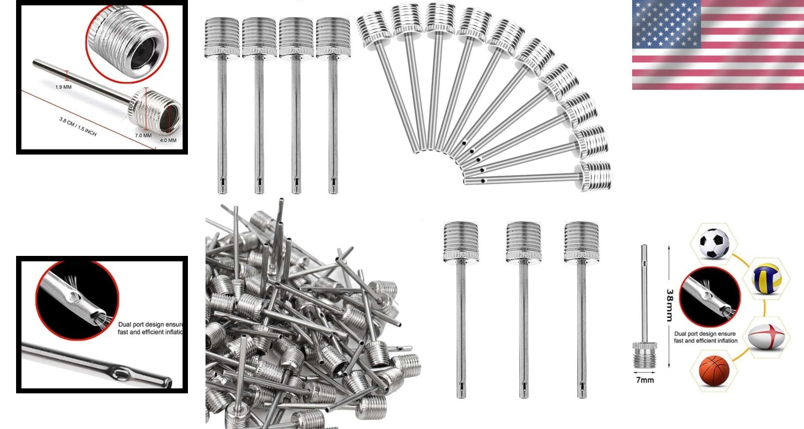 homepa 50pcs Air Pump Needle Air Inflation Needle for Basketball Soccer Ball