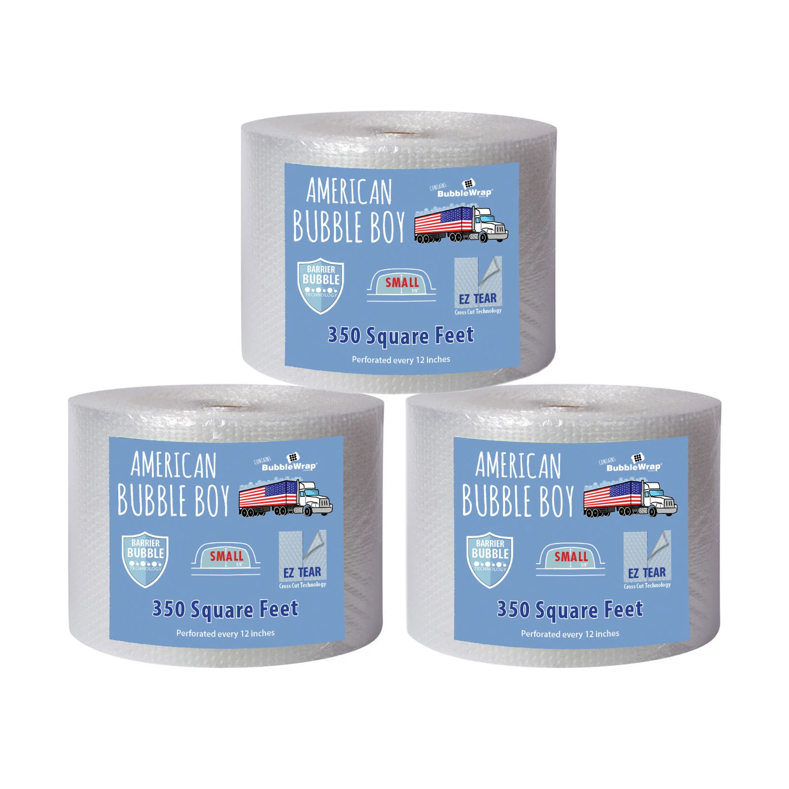 American Bubble Boy Wrap, 1050 Square feet, 1/8" (Small) Size Bubbles, 12" Wide,