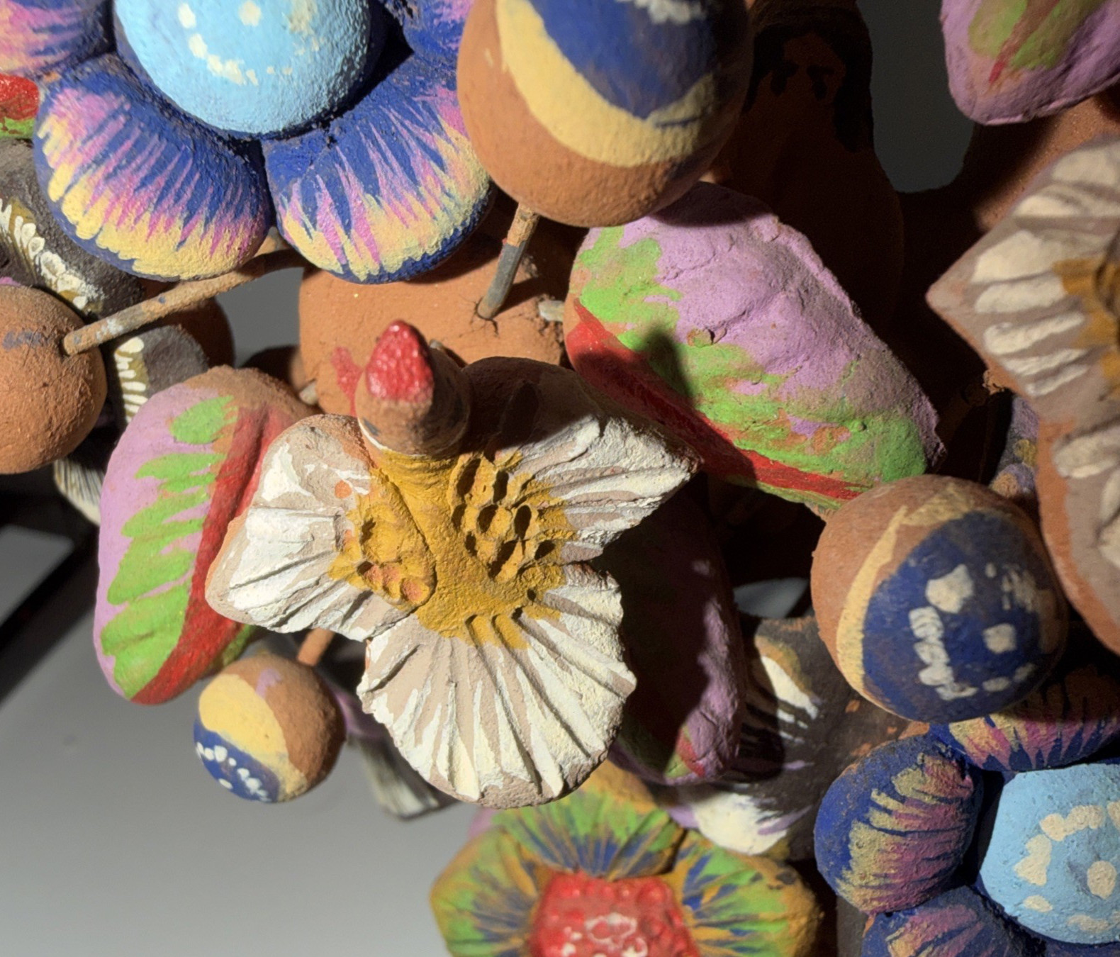 Mexican Clay TREE of LIFE Handmade Multi Color Folk Art Candelabra 12.5" Tall