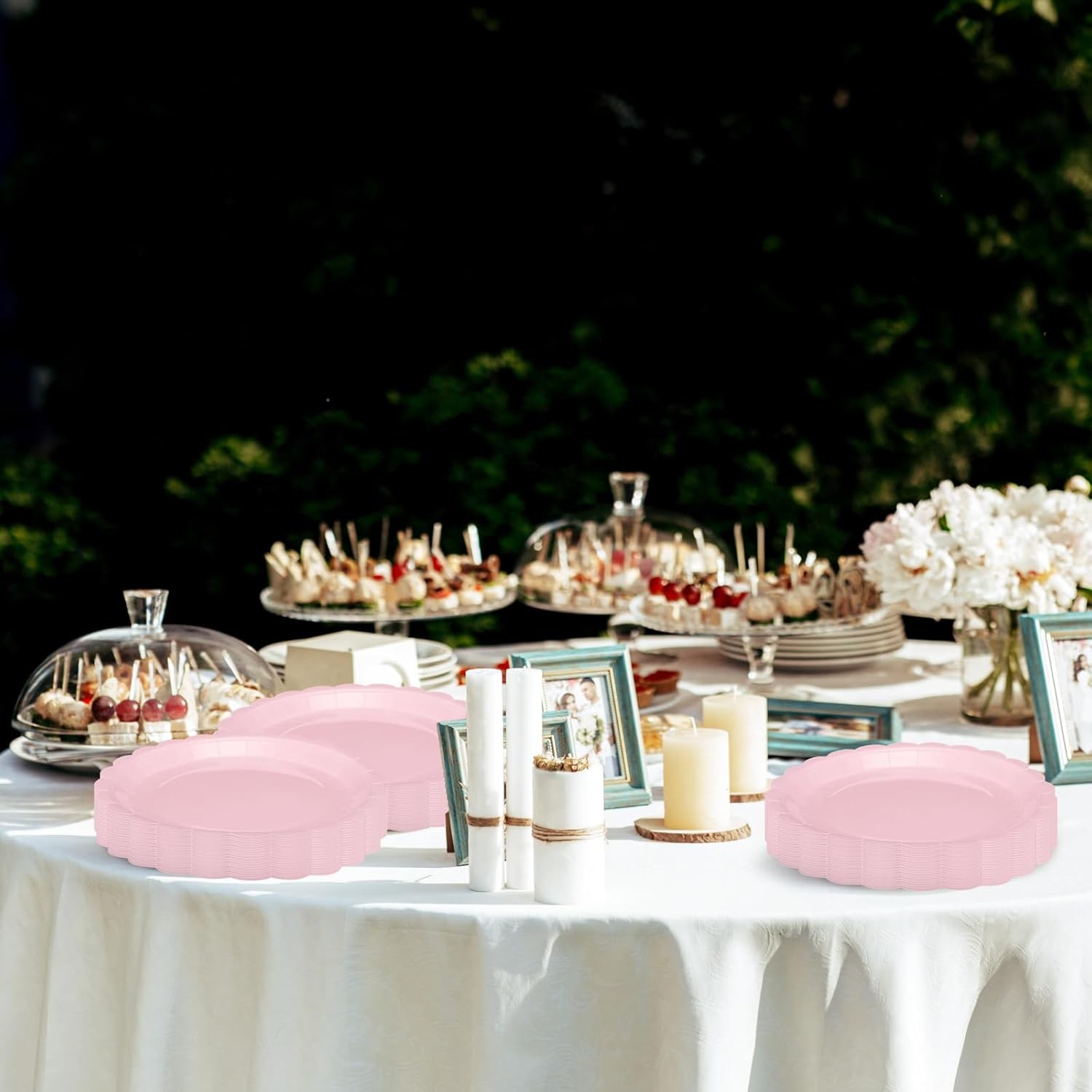 50 Disposable Scalloped Plates in Light Pink for All Occasions