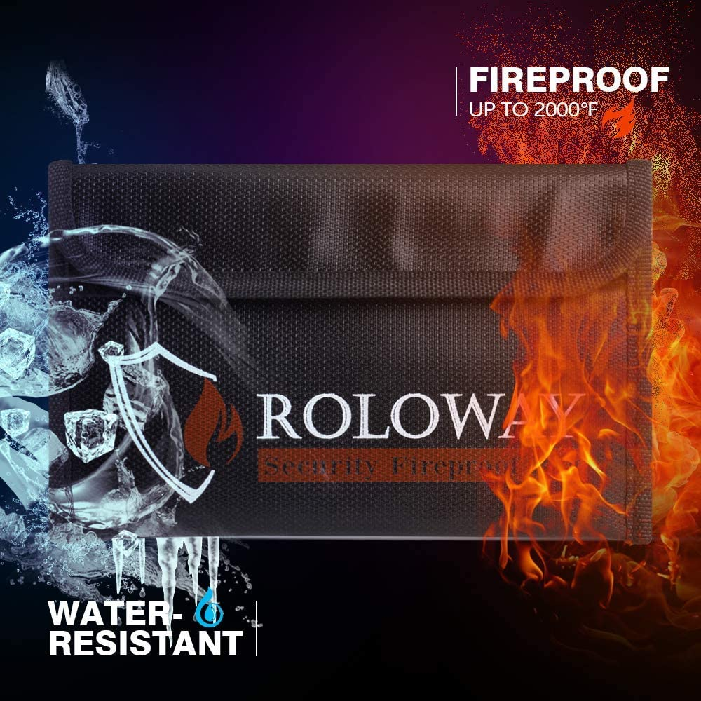 ROLOWAY Fireproof Bag (5 X 8 ), Money Wallet Cash Fireproof Bag (2-Pack)