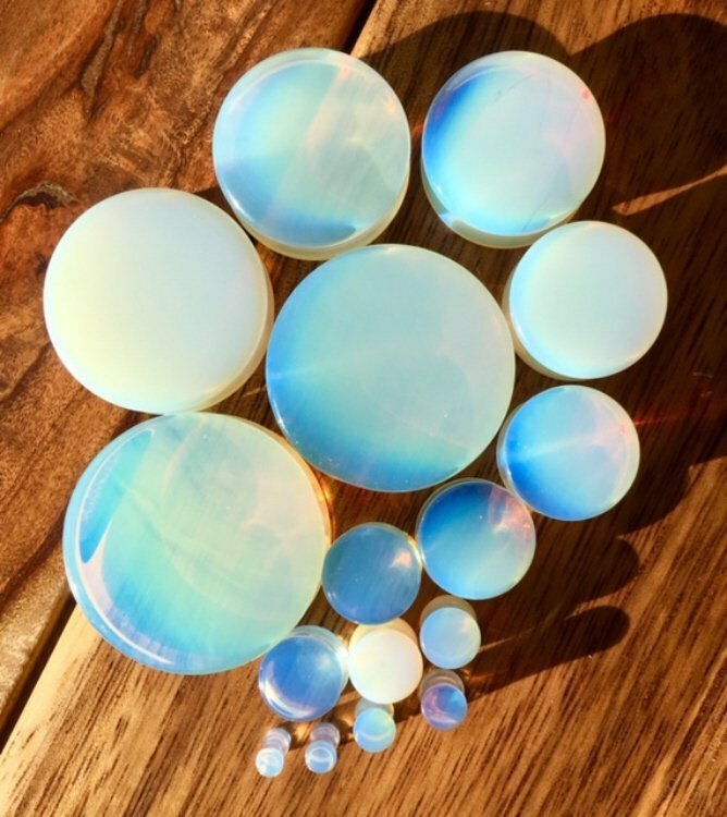 PAIR Opalite Opalescent Stone Moonstone Plugs Gauges - up to 38mm available!